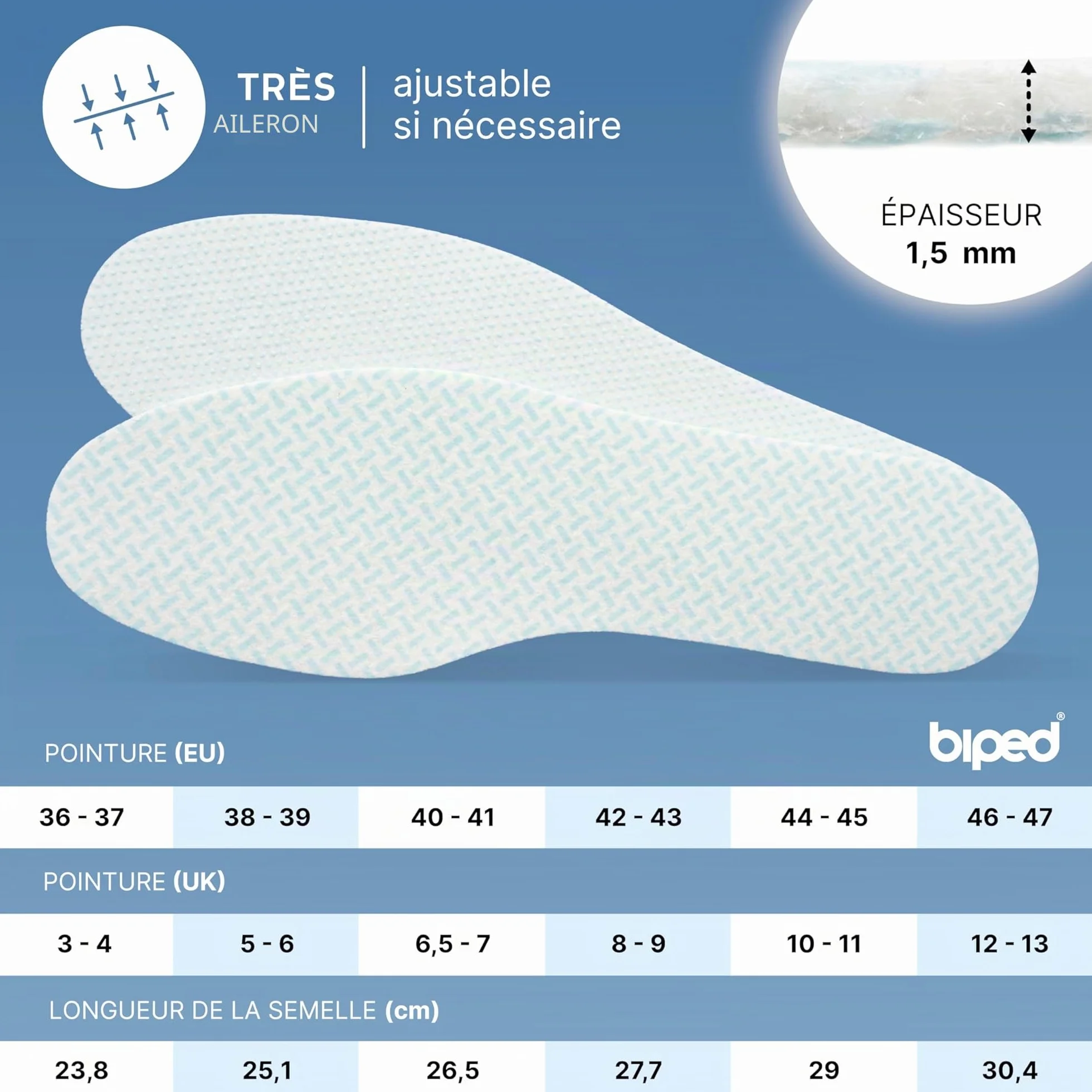 biped FRESH! 8 paires semelles fraîcheur clean breeze - Semelles intérieures extra fines contre odeurs de pieds 40-41