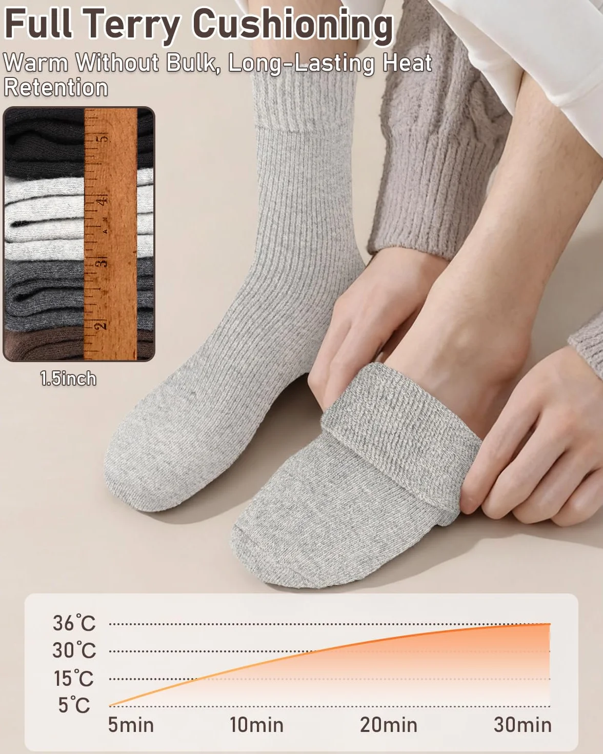 Chaussettes Chaudes Homme Laine Merinos Hiver Épaisses Thermiques Ski Course Randonnée Taille Eu 39-46