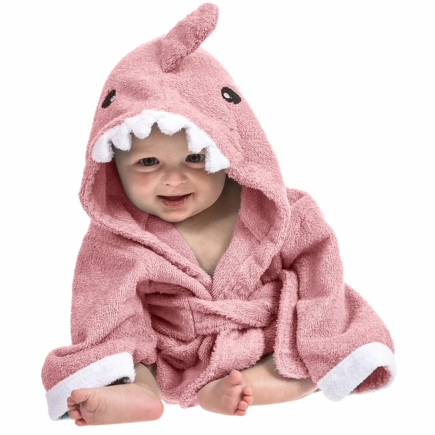 Lexikind Serviette à Capuche Bébé Peignoir de Bain Tissu Éponge Requin Rose