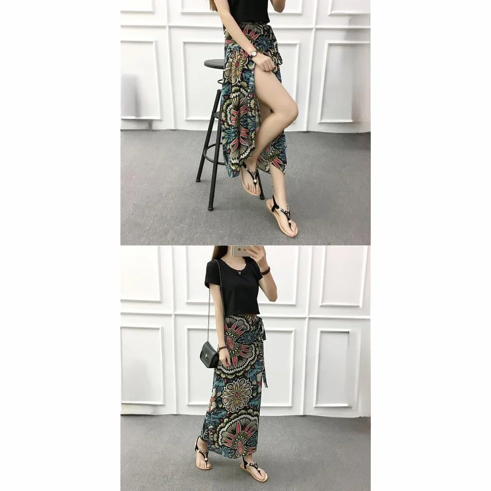 Jupe Portefeuille Fluide nouée Devant et derrière pour Femme, Pantalon Portefeuille de Plage Taille Unique