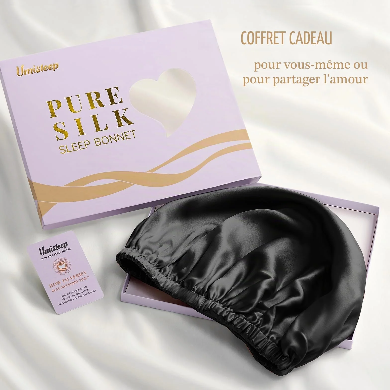 Umisleep Bonnet de Nuit en Soie 22 Momme - 100% Soie de mûrier pour Cheveux bouclés