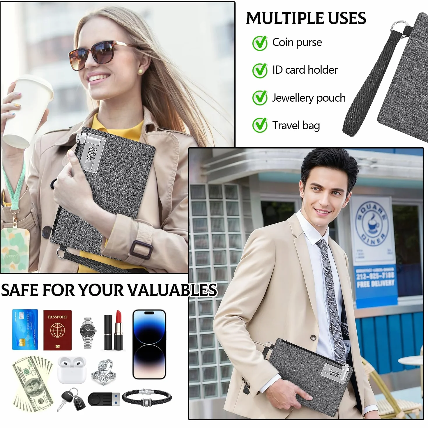 Mini Coffre Fort 25×17 cm Sac à Documents avec Serrure Protection Passeport