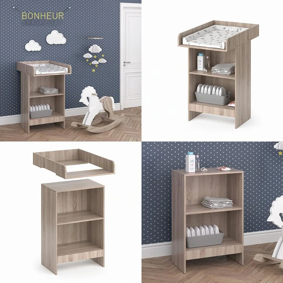 Vicco Commode à Langer Leo Sonoma 60x103cm avec étagère ouverte et plan à langer amovible