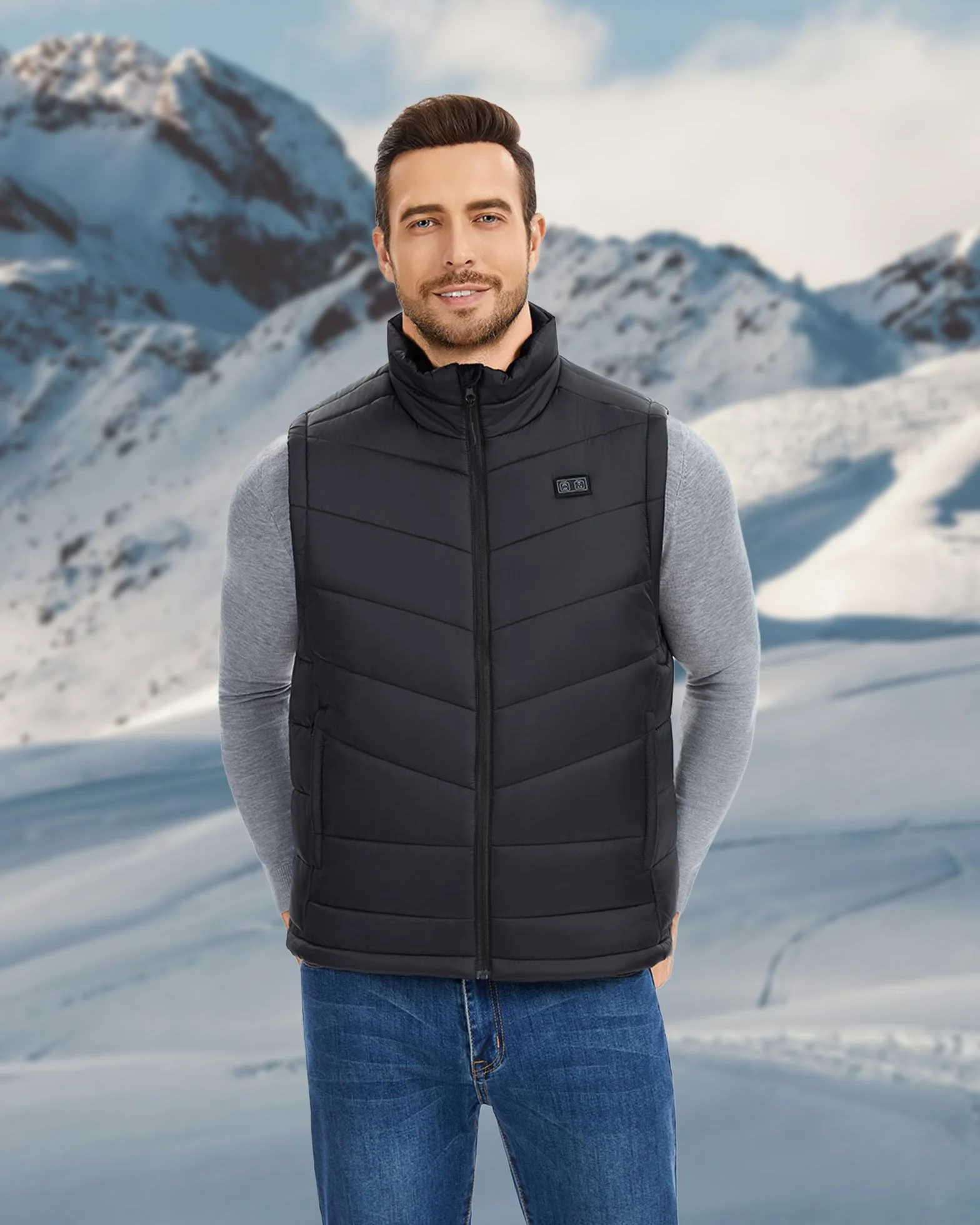 Gilet Chauffant Homme 7.4V 18400mAh 8 Zones Chauffantes Double Contrôle Veste Chauffant Électrique