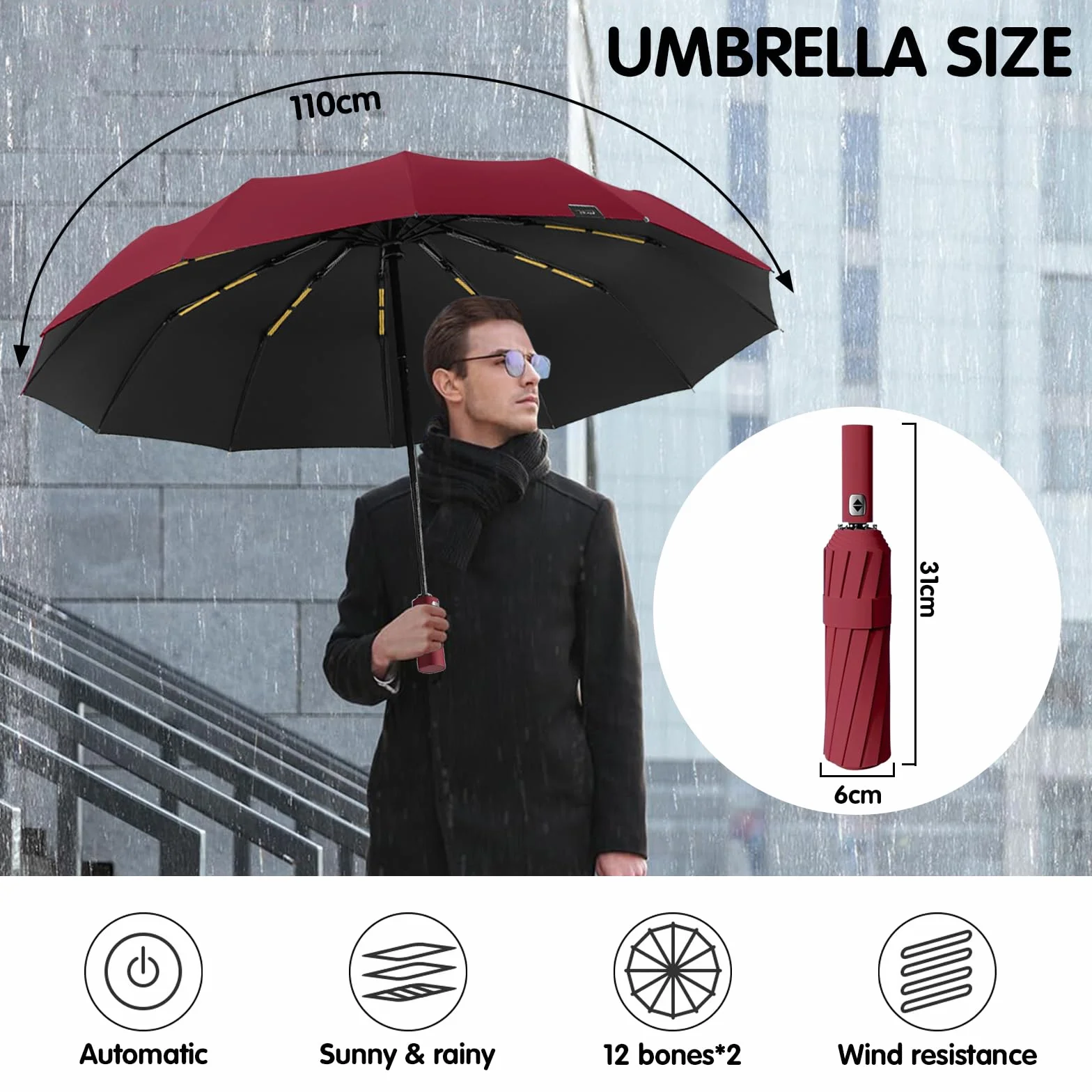 Parapluie Pliant Automatique Grand Coupe-vent Stable Voyage Quotidien