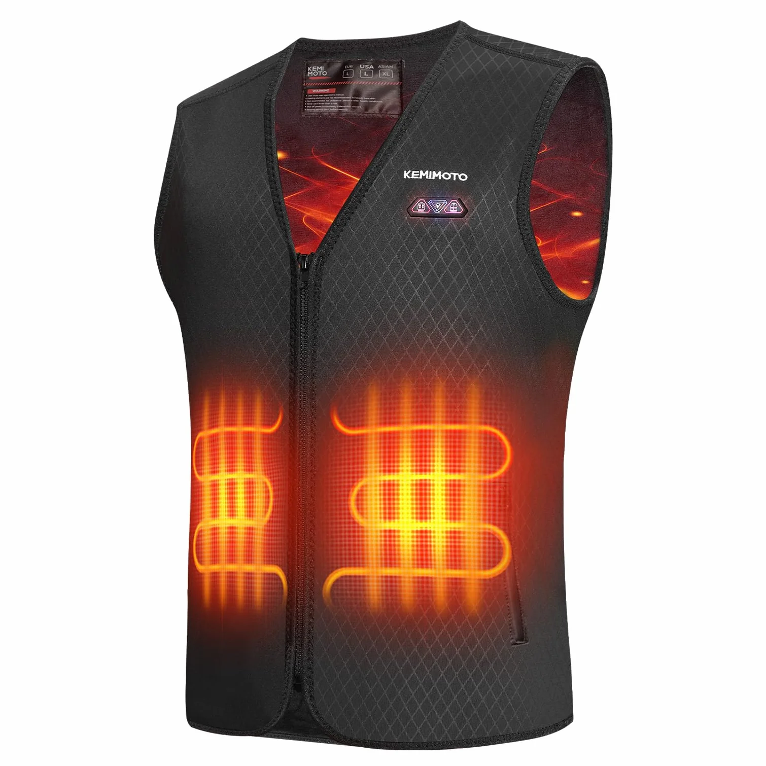 KEMIMOTO Gilet Chauffant Homme 6 Zones de Chaleur 3 Niveaux de Chauffage Tissu de Plongée Doublure en Velours Cristal Ski Pêche Moto