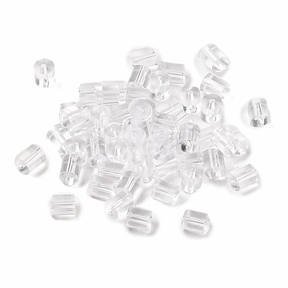 Fermoirs poussoirs forme tube bouchons sécurité arriere clous boucle d'oreille plastique transparent Lot de 100
