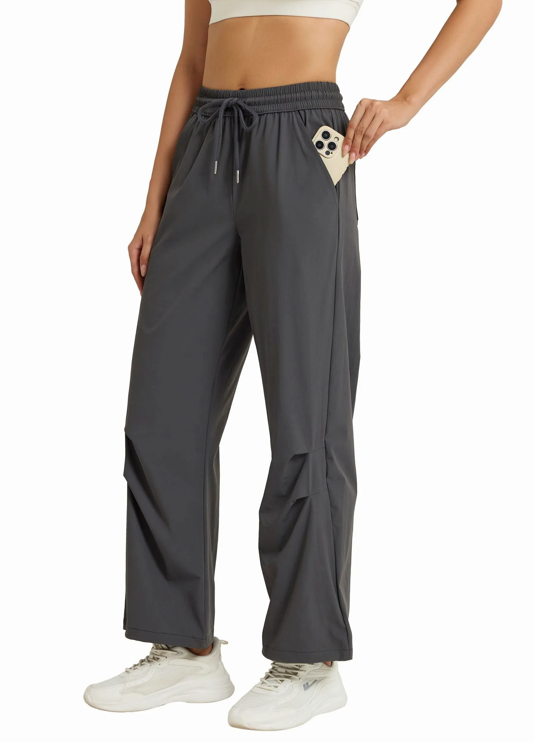 adorence Jogging Femme Large,4 Poches,Pantalon Sport | Taille Elastique avec Cordon, Chevilles Reglables, Pantalon Large, 90% Nylon 10% Elasthanne, Respirant