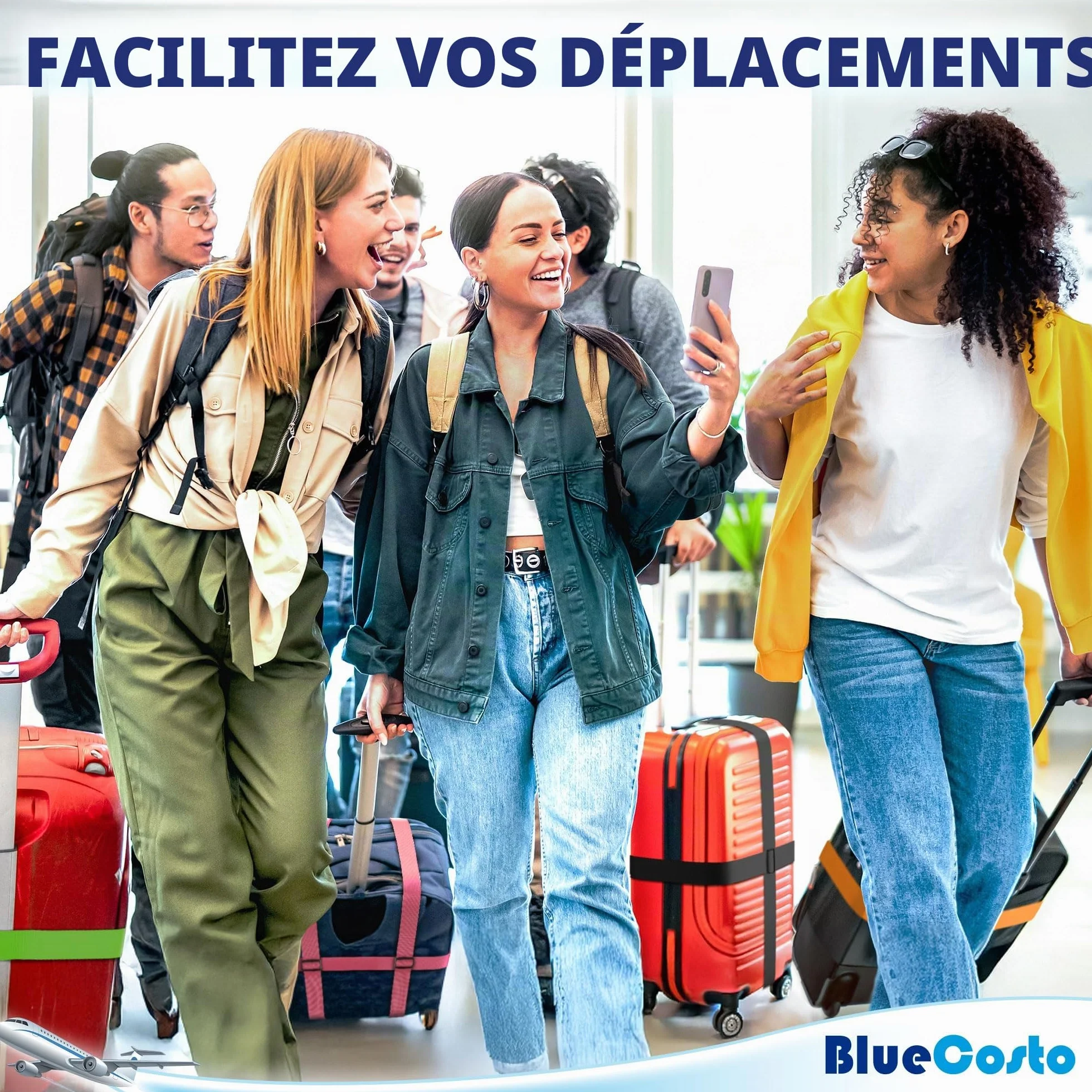 BlueCosto Cinghie per Bagagli in Nylon 4 Pezzi - Cinture per Valigie Regolabili 1-2 Metri Nero