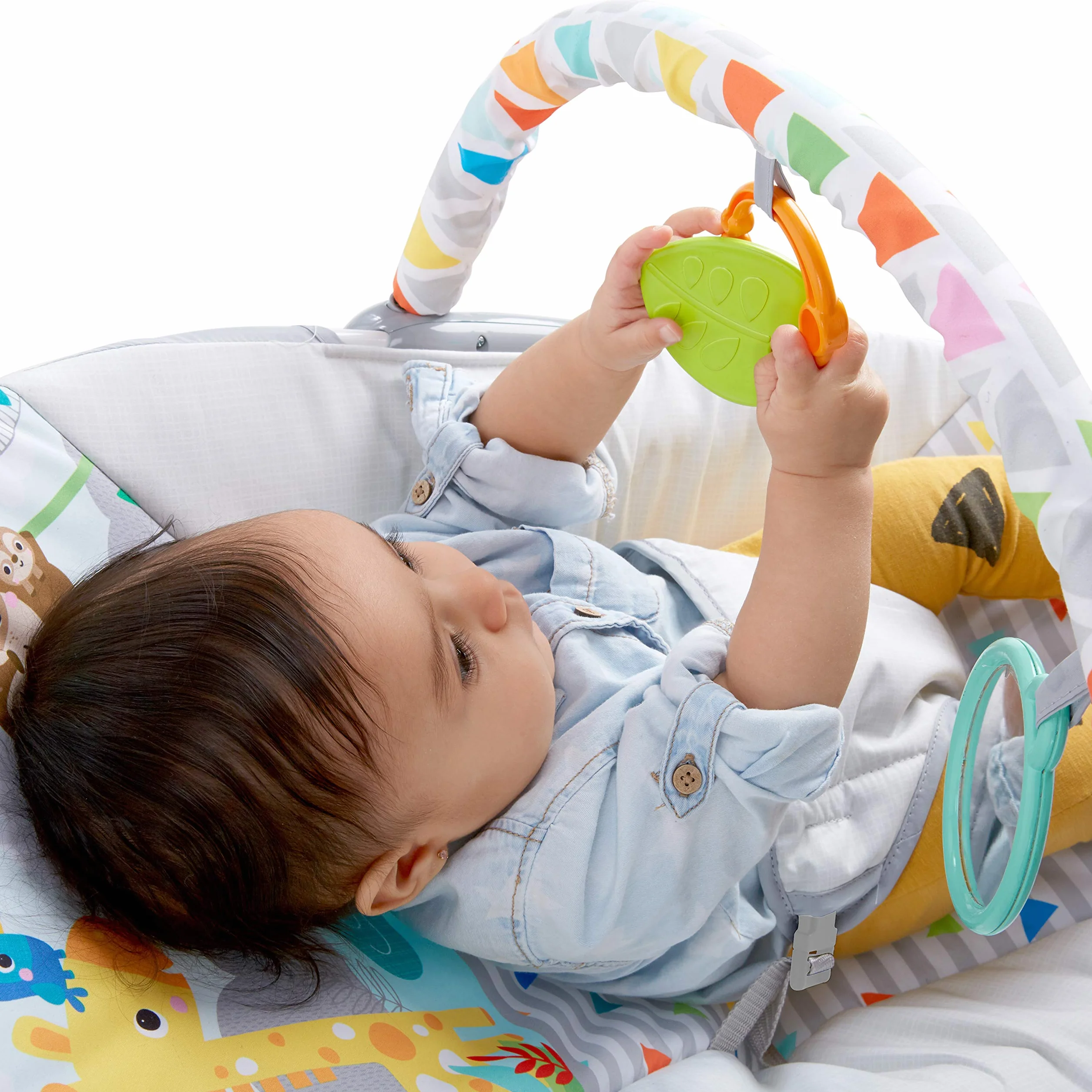 Bright Starts Transat Bébé Vibrations Apaisantes Barre de Jouets Amovible Pieds Antidérapants 0-6 Mois 9 kg Safari Fun