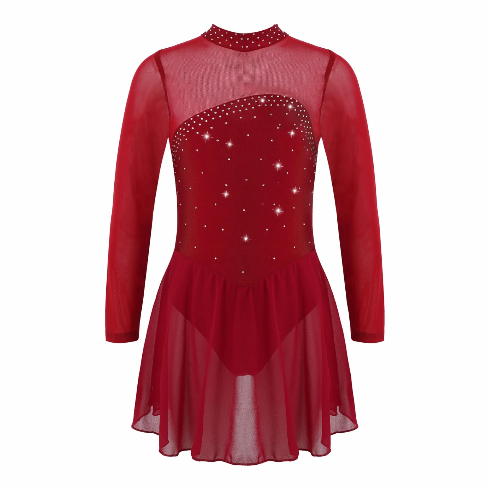 Robe Patinage Artistique Strass Brillant Justaucorps Manches Longues Tenue Danse Gymnastique Enfant Fille 5-16 Ans