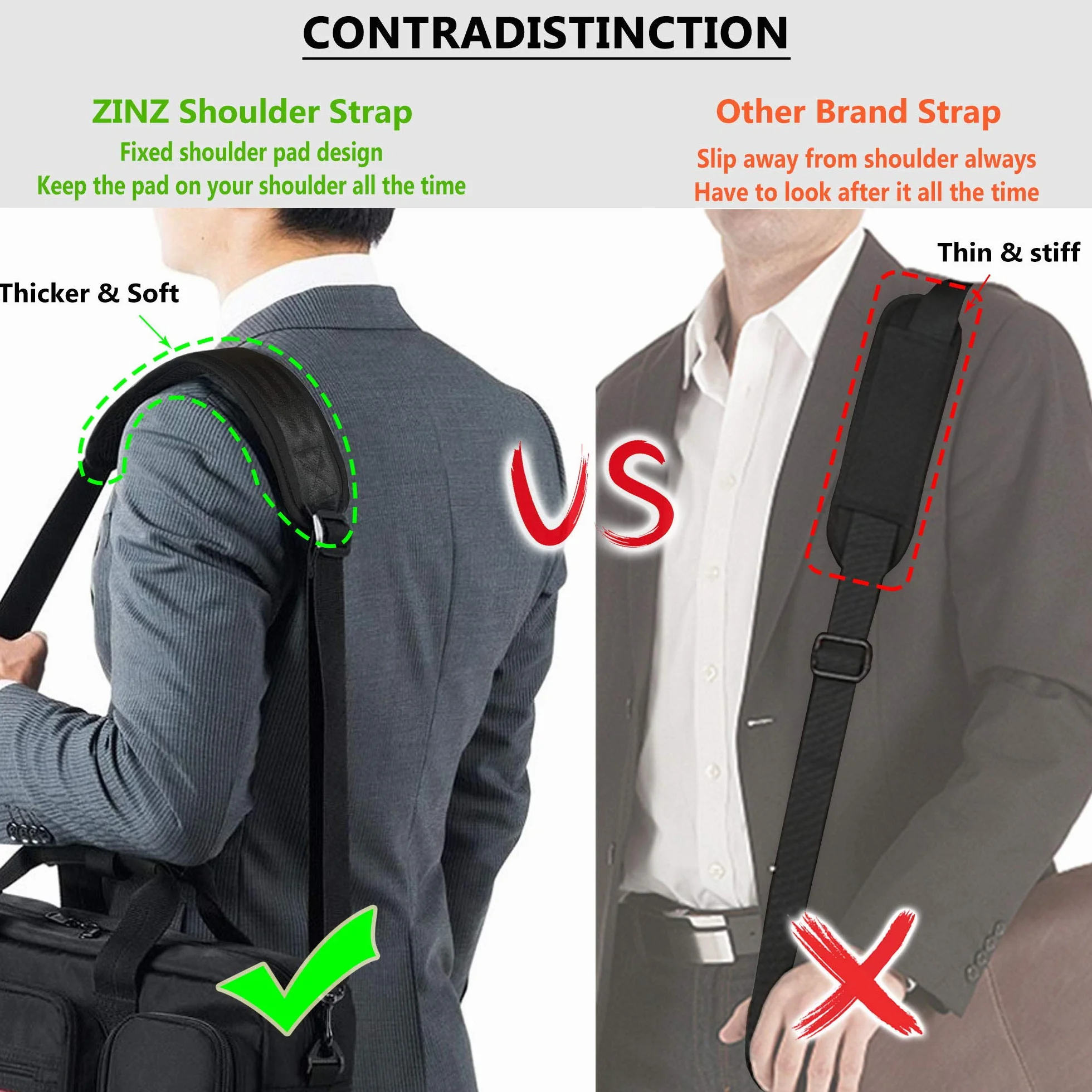 ZINZ Sacoche Bandoulière Ajustable Rembourré 79" avec Anneau en D