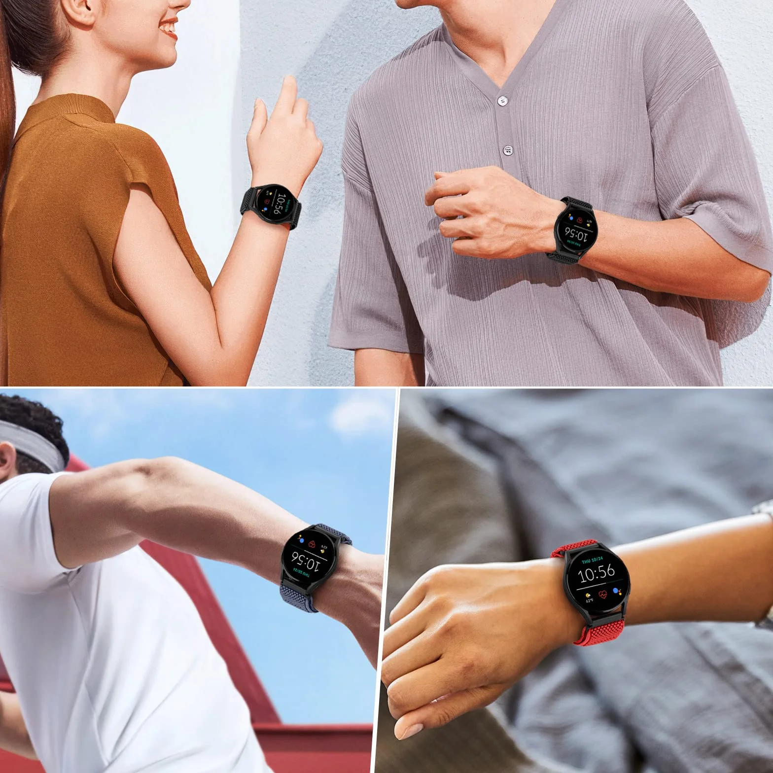 Bracelet Montre en Nylon Tressé 24mm 22mm 20mm 19mm 18mm Homme Femme Boucle Réglable Sport