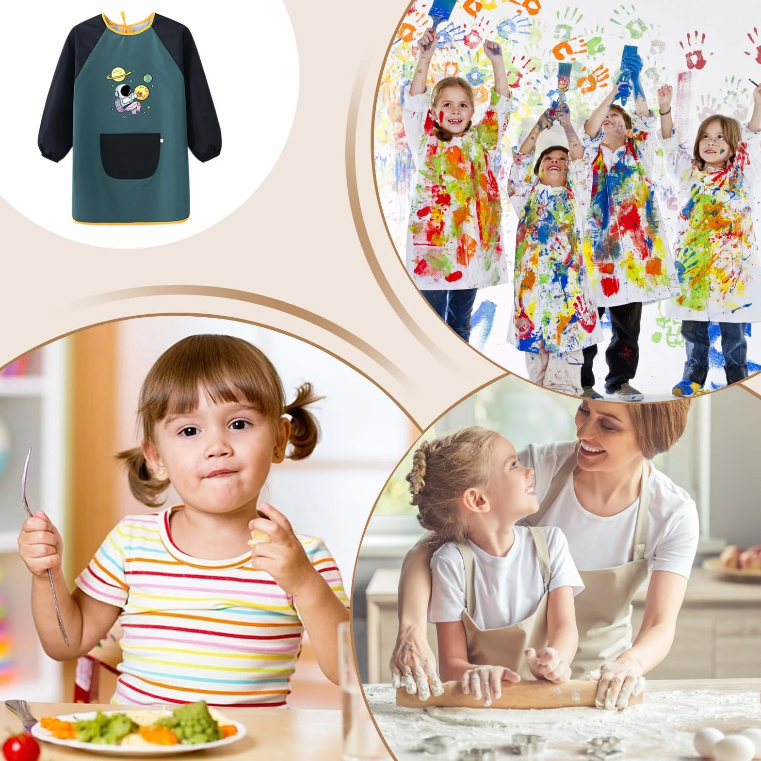 Blouse Anti-Tâches Enfant à Manches Longues pour Peinture, Jardin, Cuisine