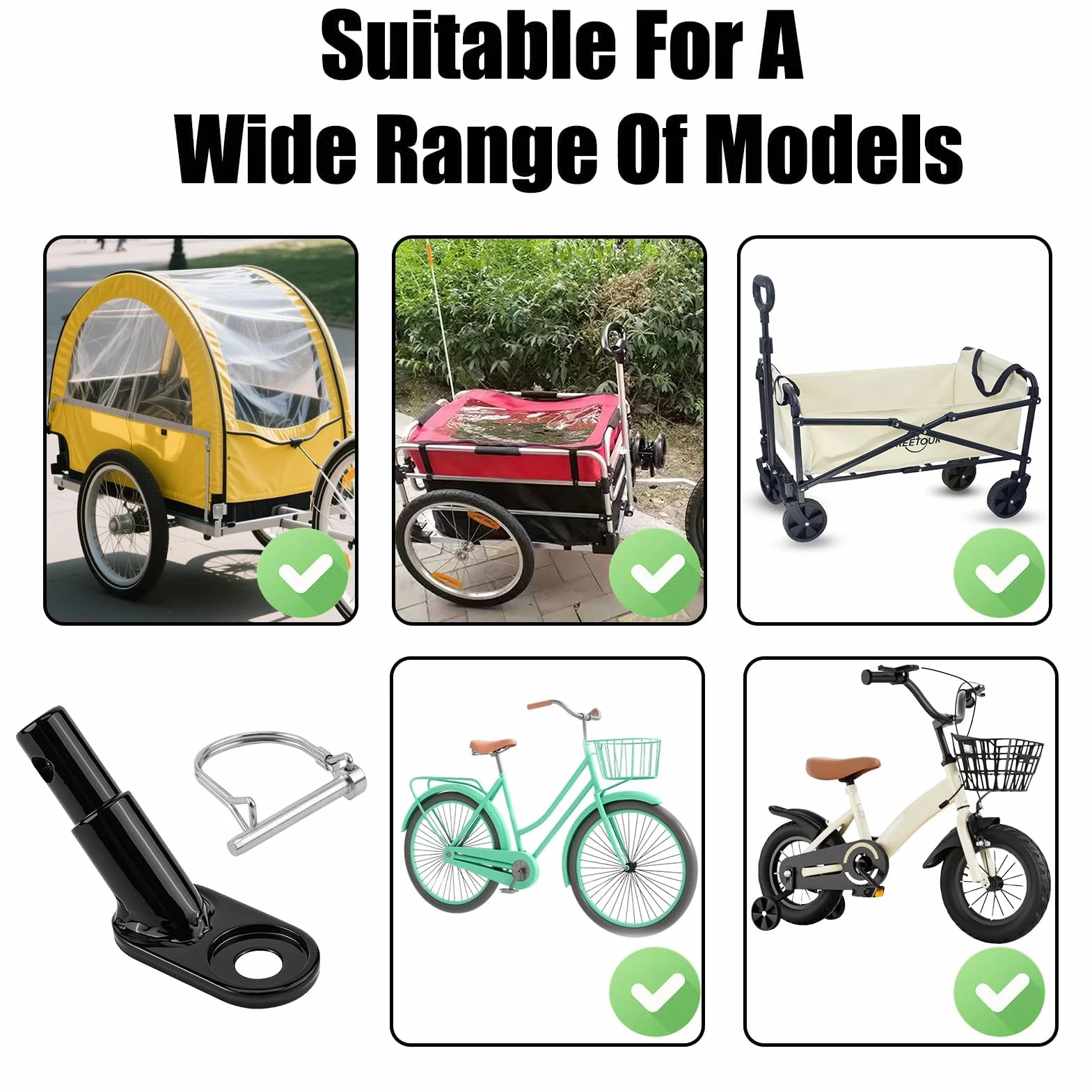 Attache Remorque Vélo Universelle en Acier Alliée avec Goupille de Sécurité, Compatible Enfant ou Chien
