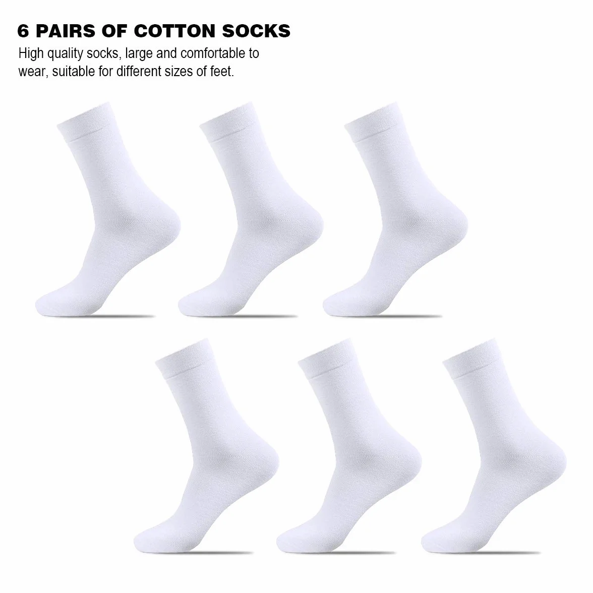 Chaussettes Homme Femme Lot de 6 Paires Sport Coton Noir Blanc Classiques