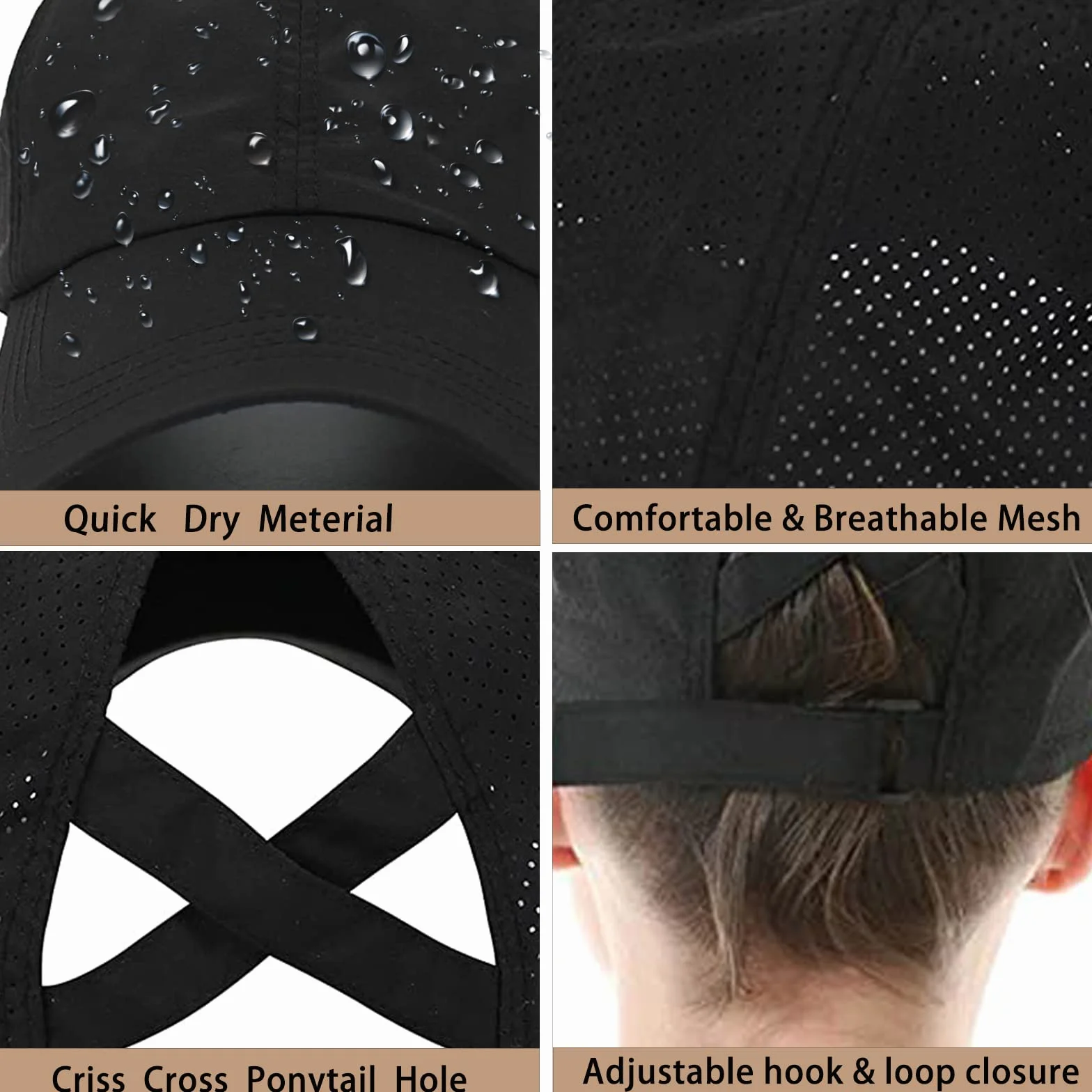 Casquette de Baseball Queue de Cheval, Léger Réglable Séchage Rapide Respirante Anti-Soleil UV, Unisexe