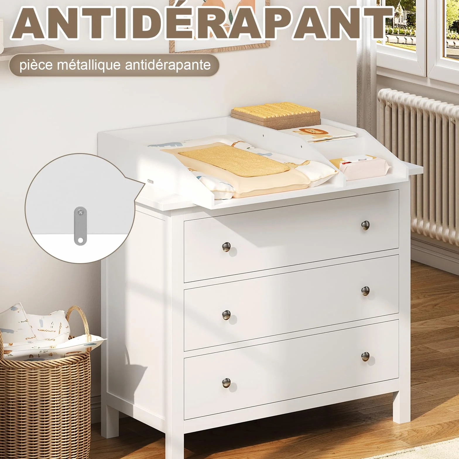 WOLTU Plan à langer amovible MDF 80x74,5x13,5 cm Blanc