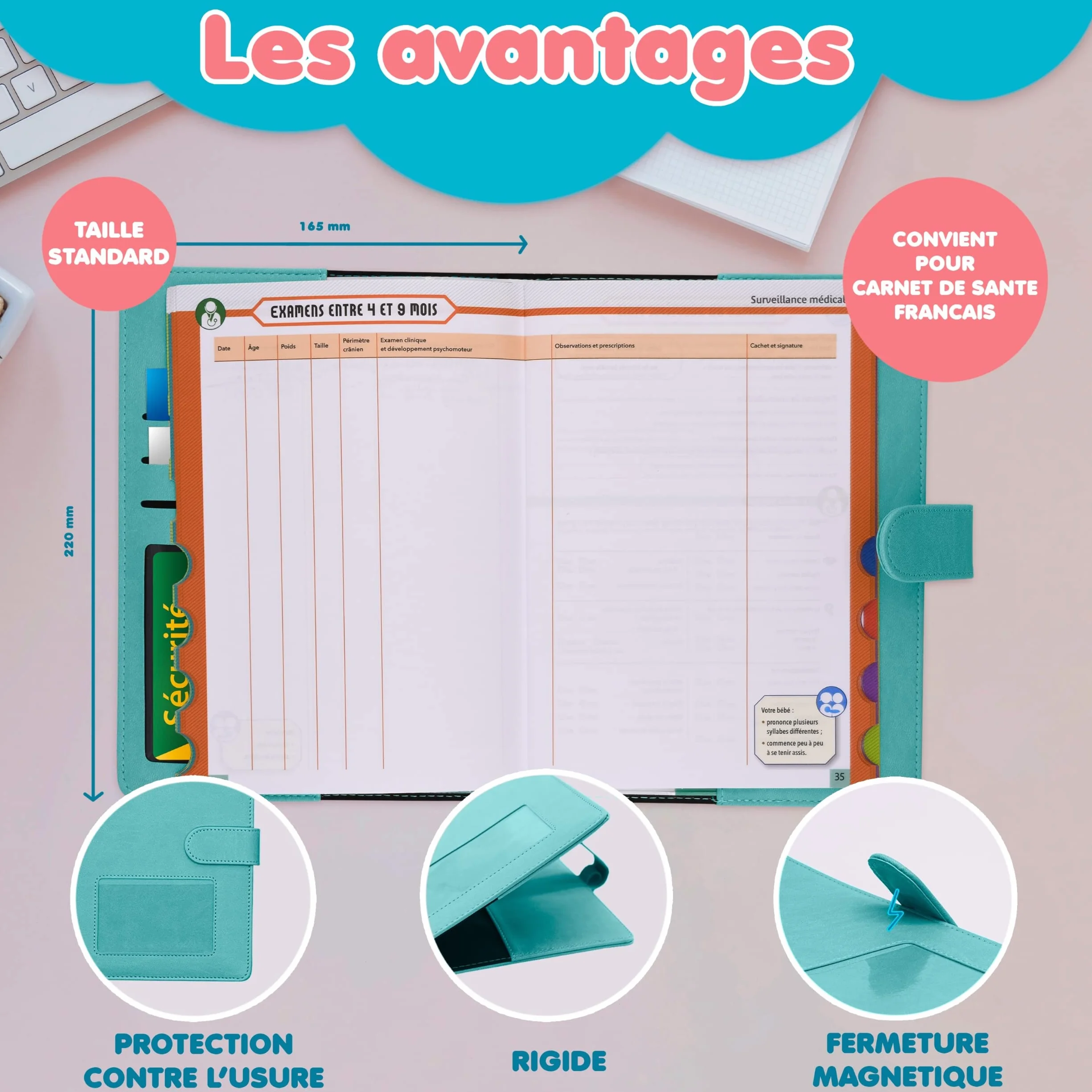 Protege carnet de sante bebe enfant personnalise Garcon avec STYLO Couverture carnet Pochette ordonnance carte vitale BONUS autocollants Coffret cadeau naissance original