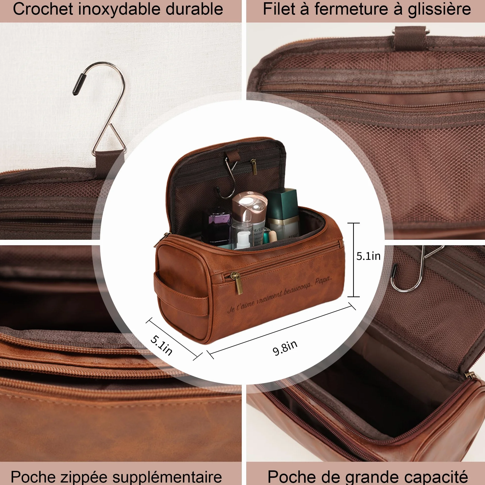 Easycosy Trousse de Toilette Homme avec Crochet en Cuir PU pour Voyage