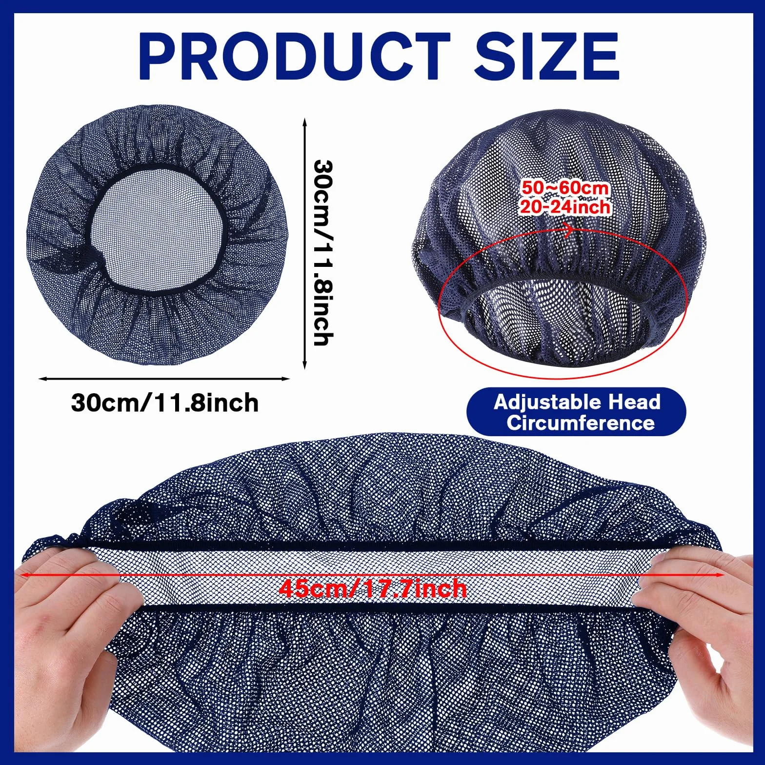 simarro Lot de 6 filets à cheveux élastiques pour dormir, bonnet de cuisine, bleu marine, taille élastique 44-86 cm