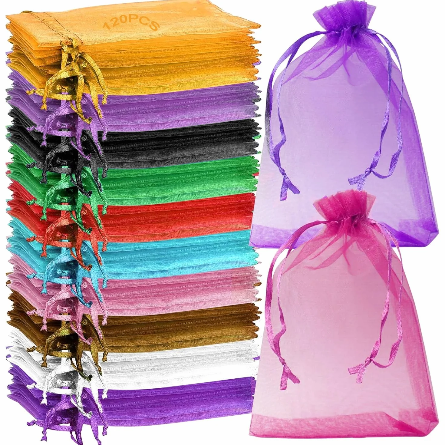 TRUEIN Lot de 120 sachets en organza 10 x 15 cm avec cordon de serrage - Sacs cadeaux festival (12 couleurs)