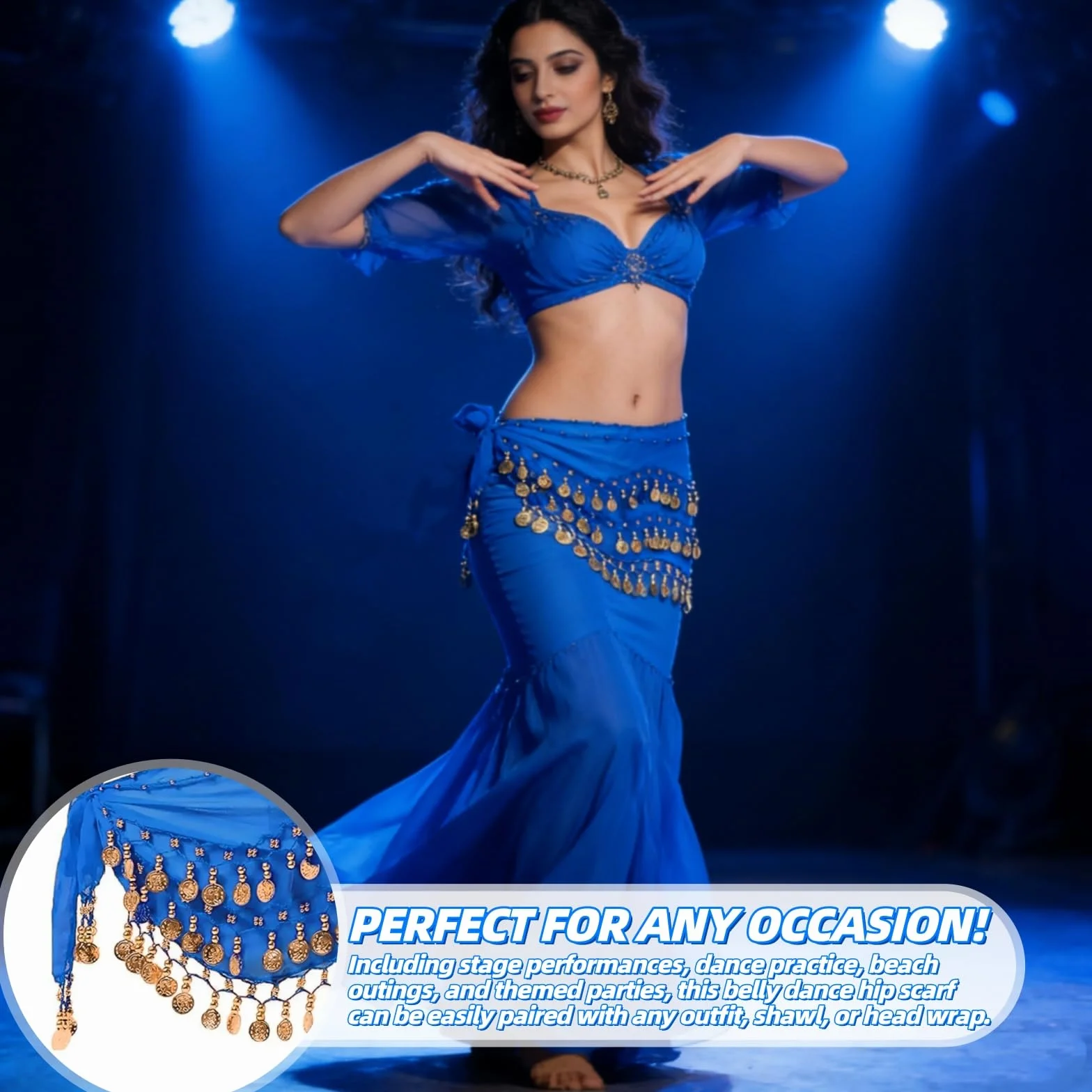 Ceinture Danse Orientale Femme Écharpe Hanche Danse Ventre Foulard 90 Pièces Or Costume Accessoires Mousseline 140 cm