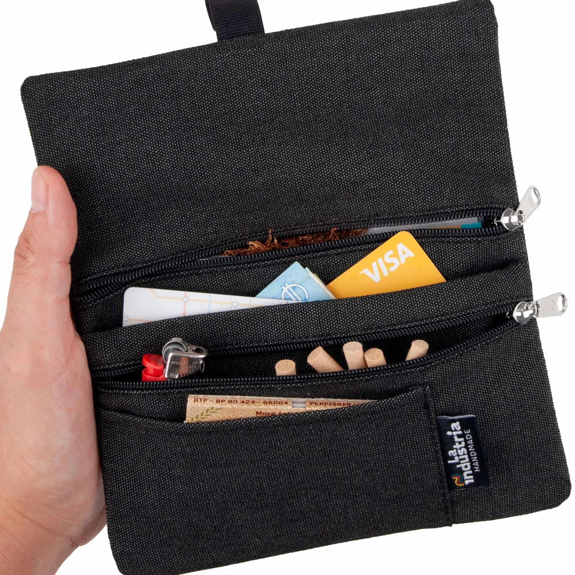 Pochette à tabac hydrofuge 30/50 g avec compartiments Noir