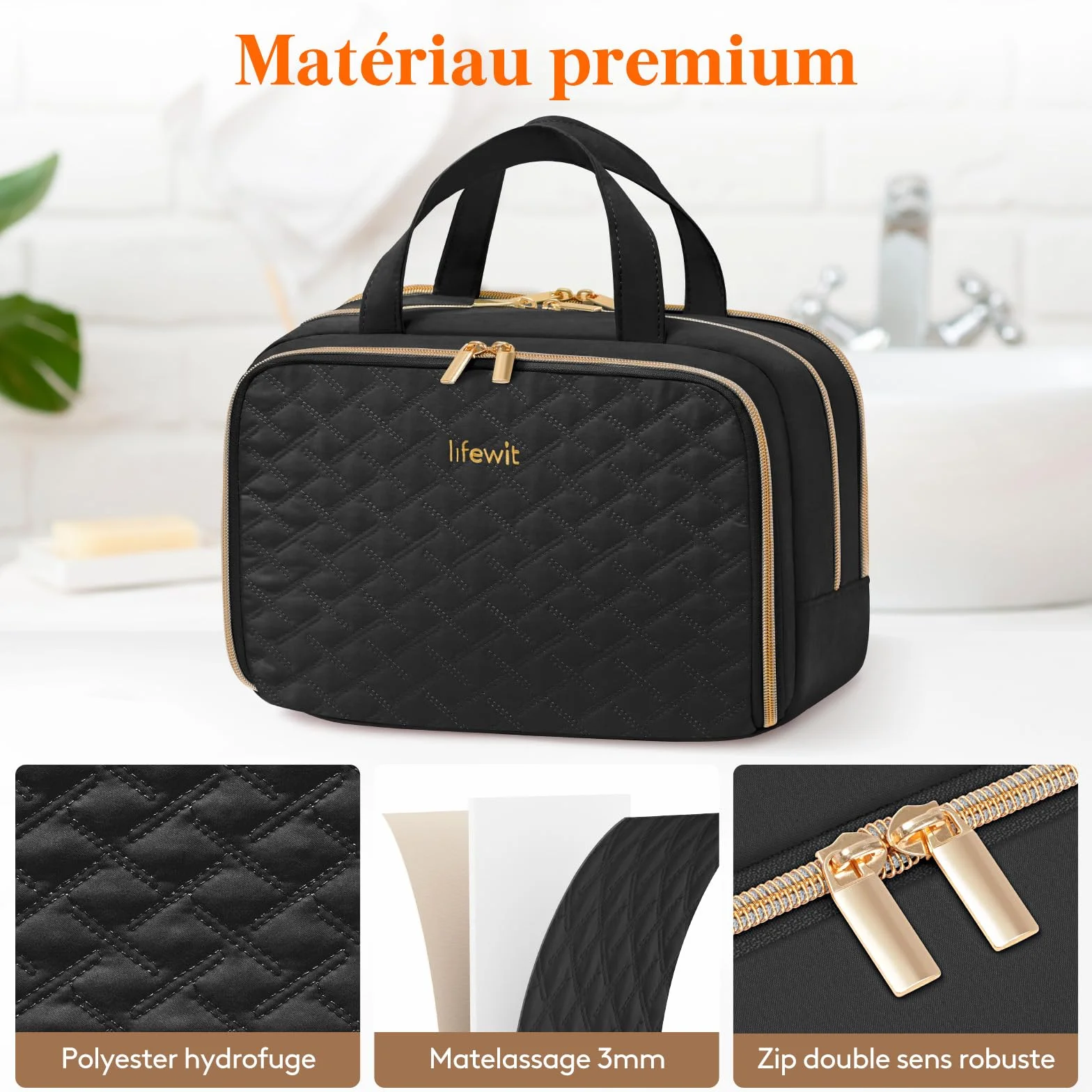 Lifewit Trousse de Toilette Femme Voyage Maquillage Sac Rangement Cosmétique avec Poignée Noir L