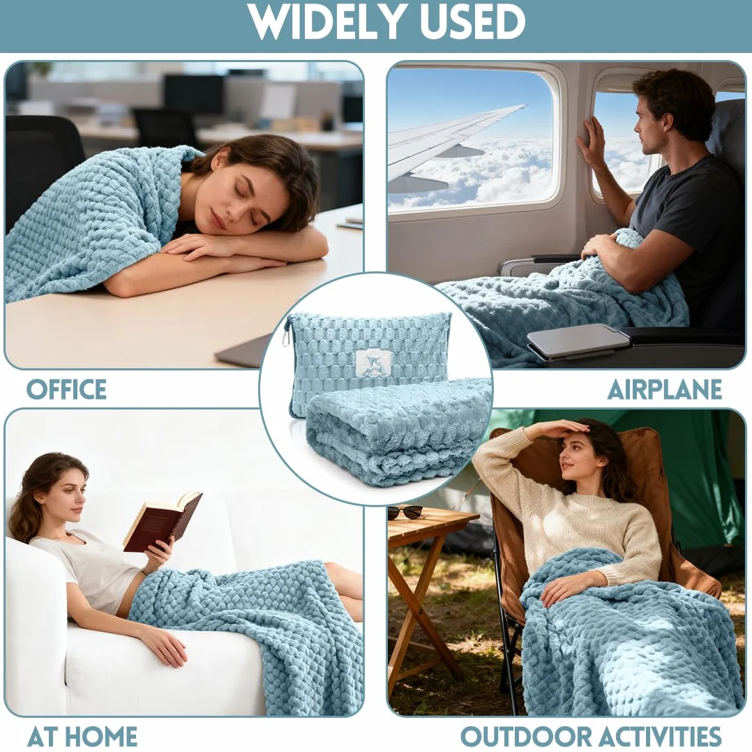 Couverture de voyage coussin 2 en 1 127 x 152 cm Bleu