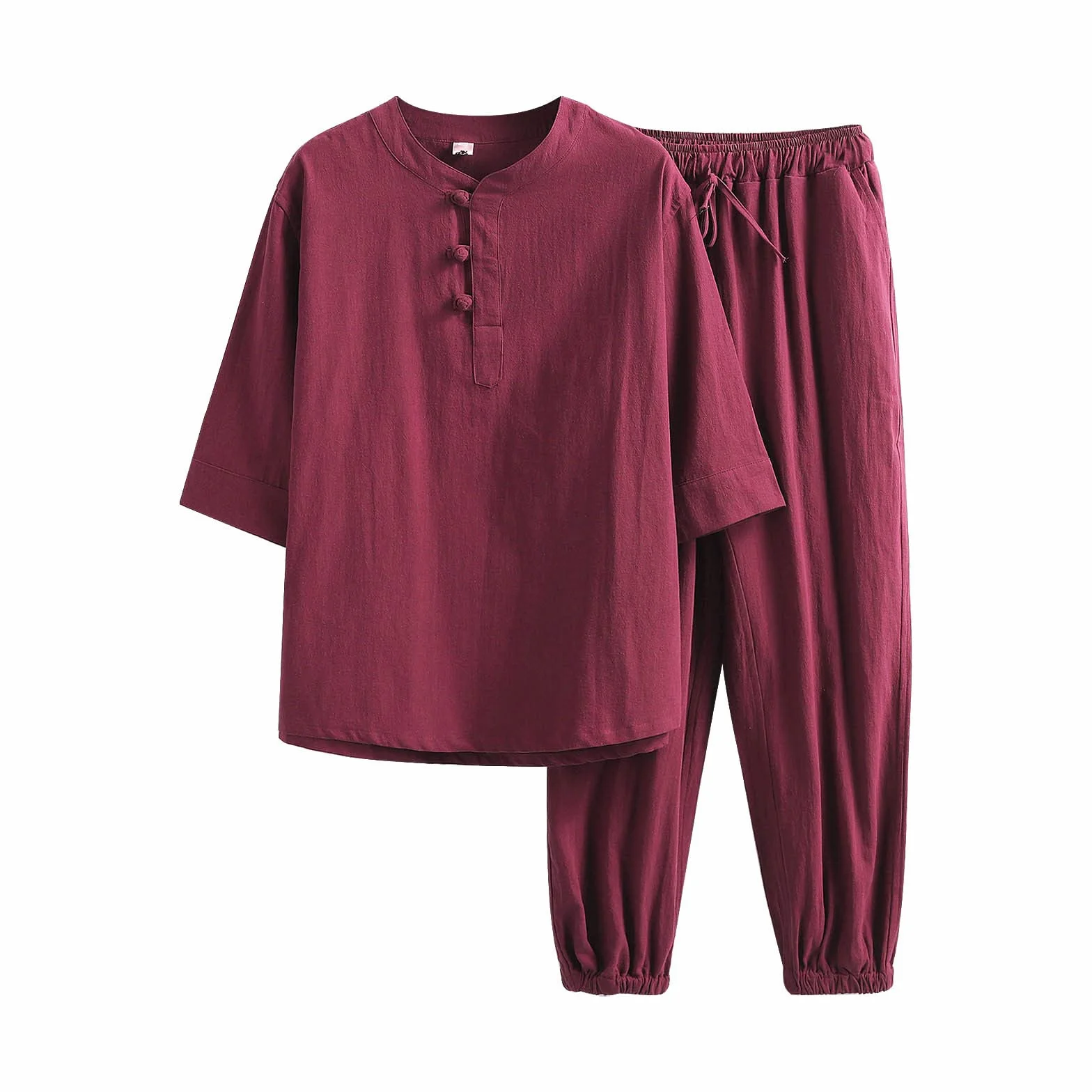 Tenues de Tai Chi Vêtements Uniforme Kung Fu Femmes Ensemble Arts Martiaux Coton Lin Pantalon Manches Courtes Méditation Zen