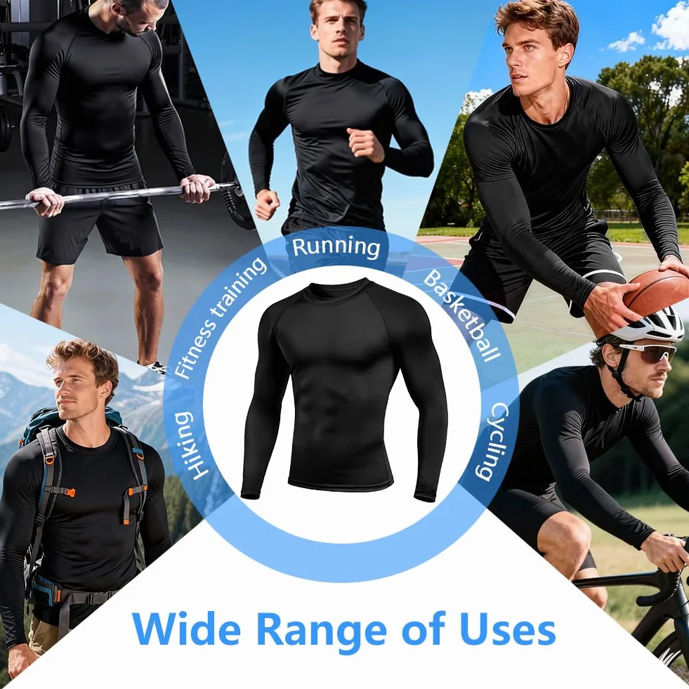 Maillot Compression Manches Longues Sport Homme Baselayer Séchage Rapide Respirant Fitness Running