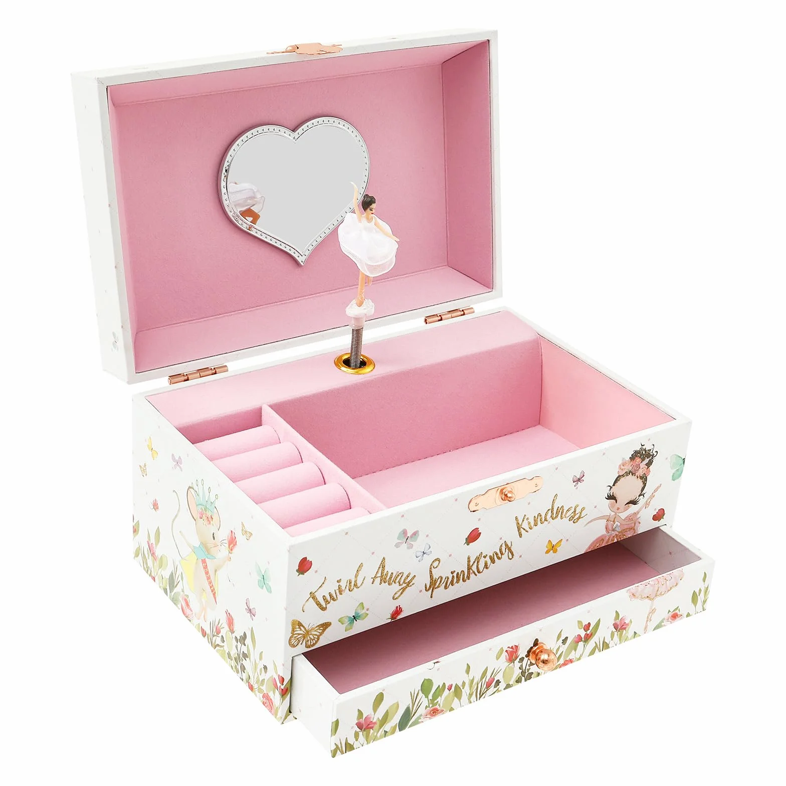 Boîte à bijoux musicale pour enfants petite princesse tournante 17,8 x 11,2 x 9,7 cm