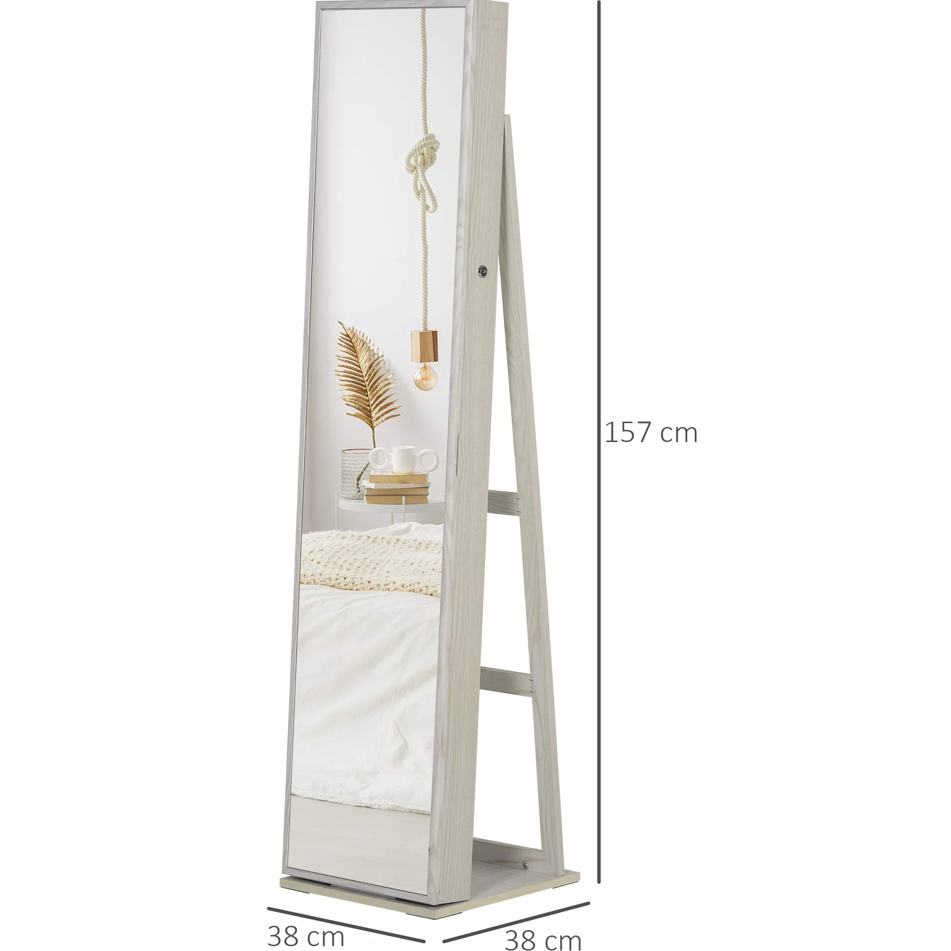 HOMCOM Armoire à Bijoux avec Miroir sur Pied LED Blanc 38x38x157 cm
