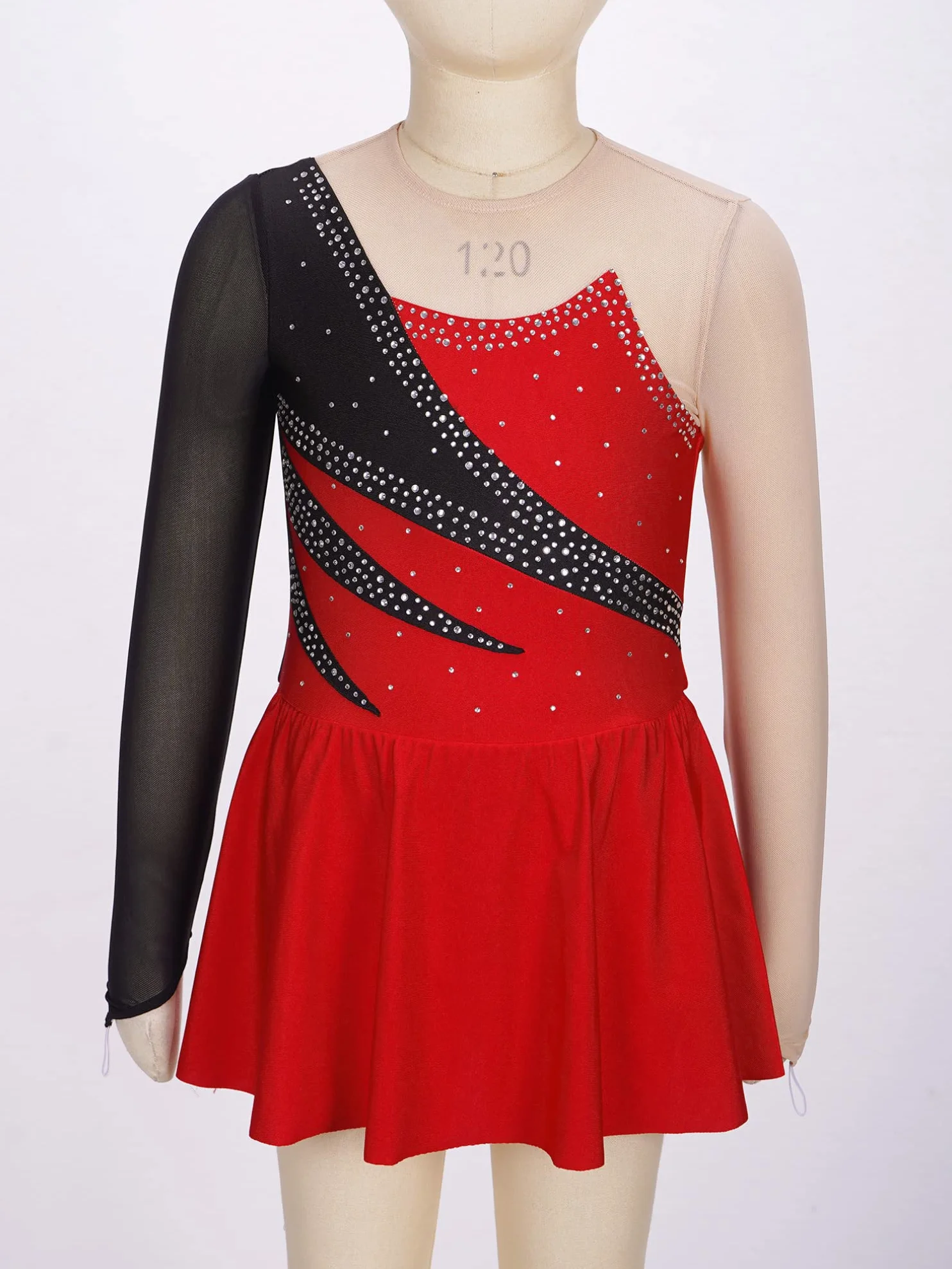 Robe Patinage Artistique Enfant Fille Manche Longue Strass Justaucorps Gymnastique Danse Costume 5-16 Ans
