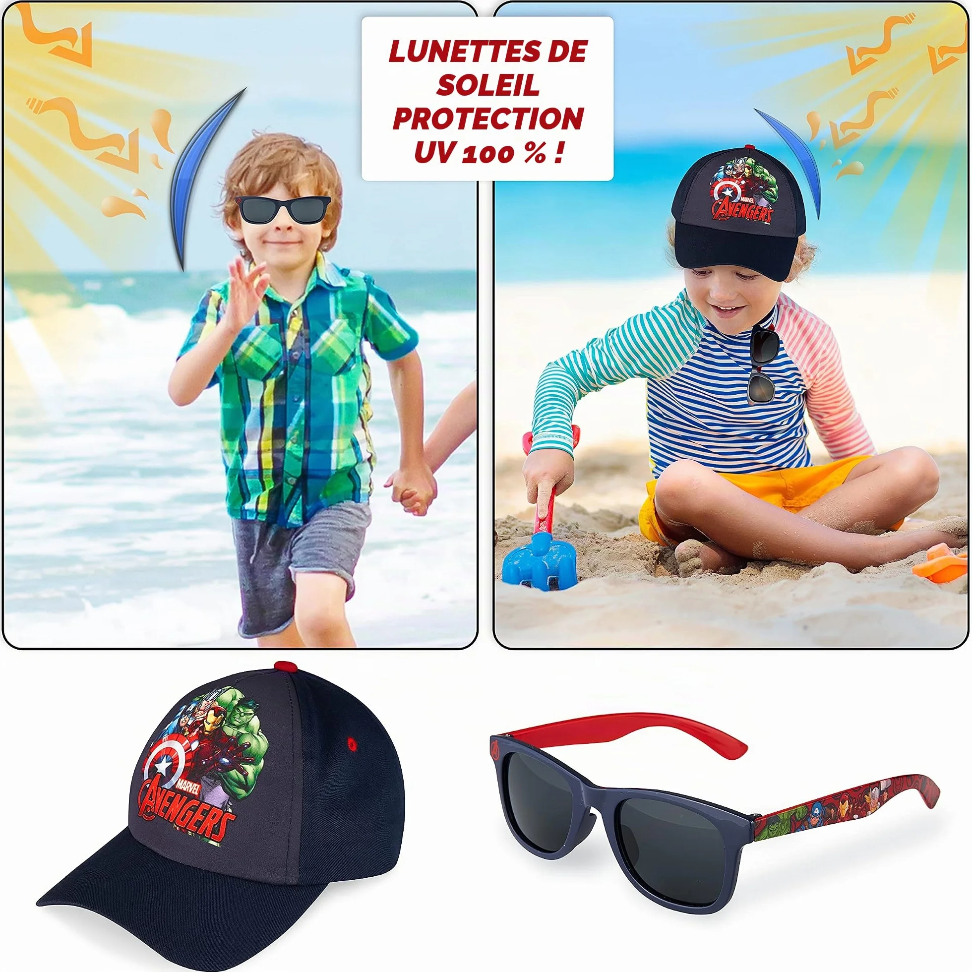 Marvel Spiderman Lunettes de Soleil UV400 Casquette Enfant Respirante Réglable Été
