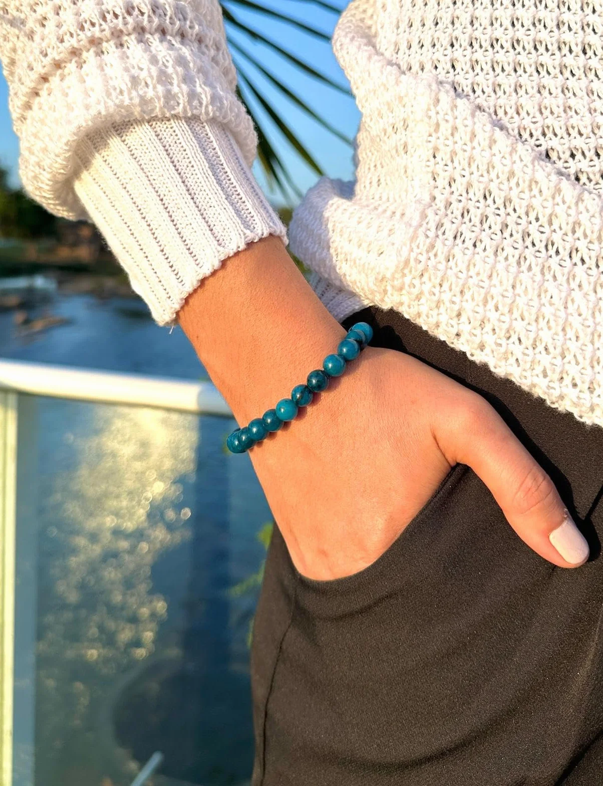 Bracelet en Apatite bleue Pierres Naturelles Perles 8mm Pierres Fines et Précieuses Unisexe Bijoux Minéraux