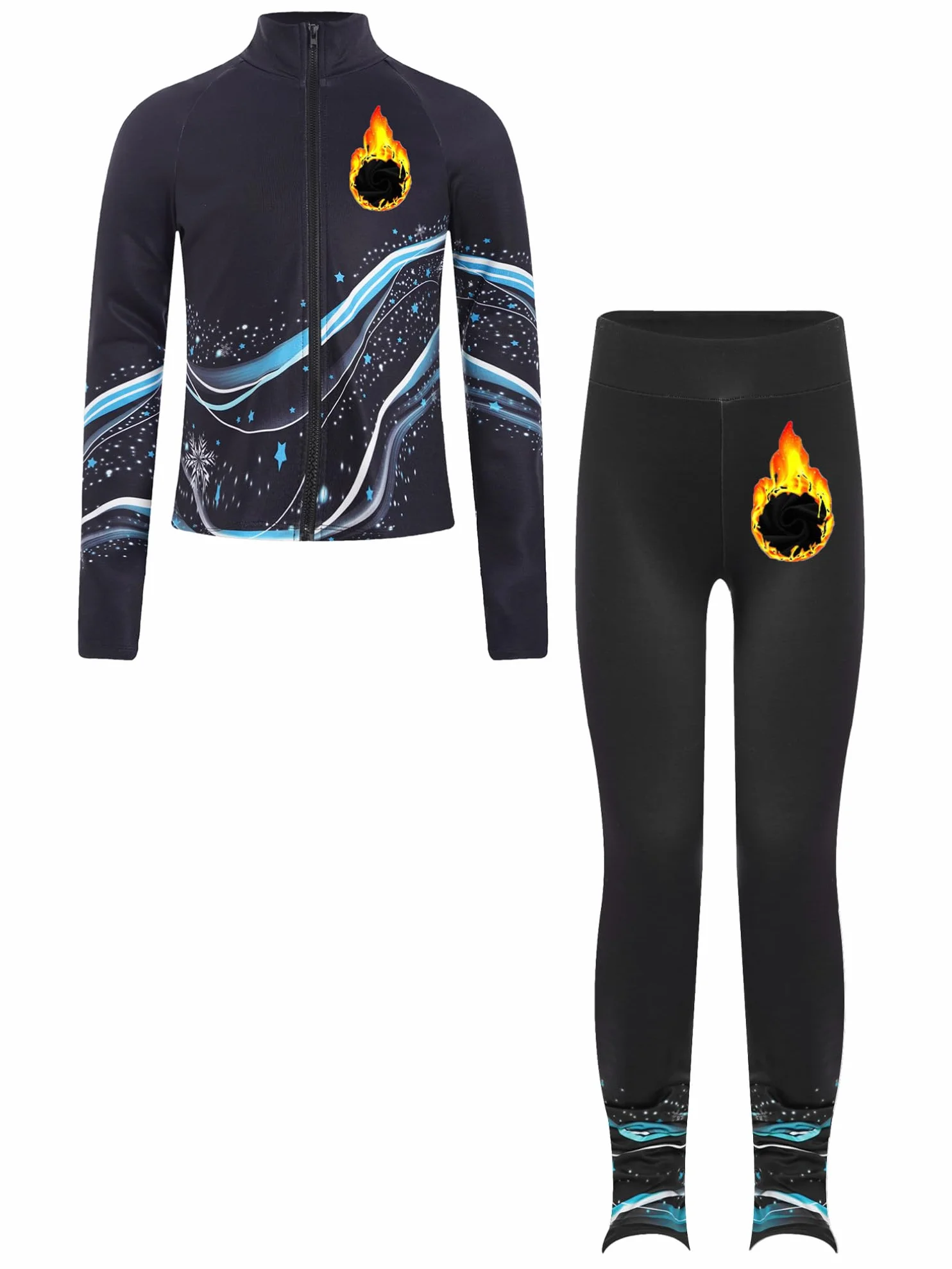 Ensemble Patinage Artistique Fille Veste Chaud Polaire avec Pantalon Legging Tenue Sport A Bleu 9-10 ans