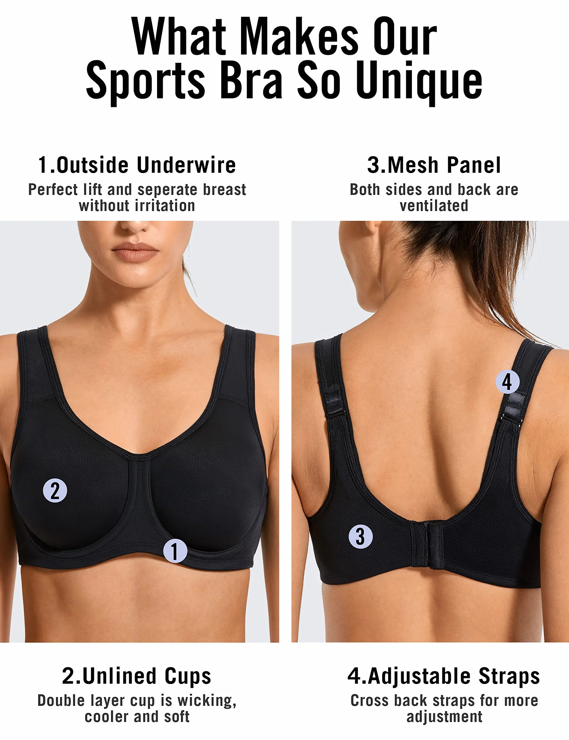 SYROKAN Soutien Gorge Sport Femme avec Armature Grande Taille