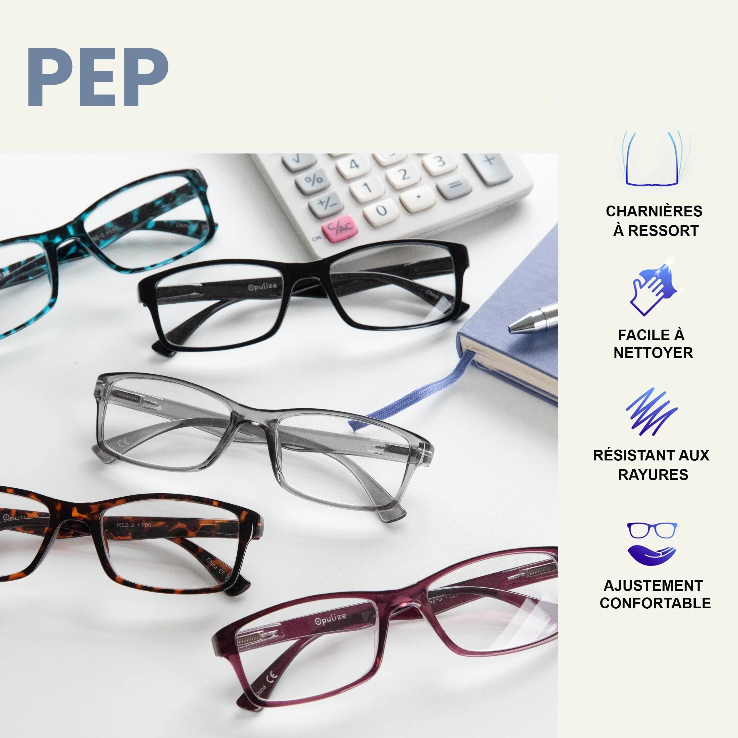 OPULIZE Lunettes De Lecture Noir +2,50 Pack 4 Designer Style Hommes Femmes