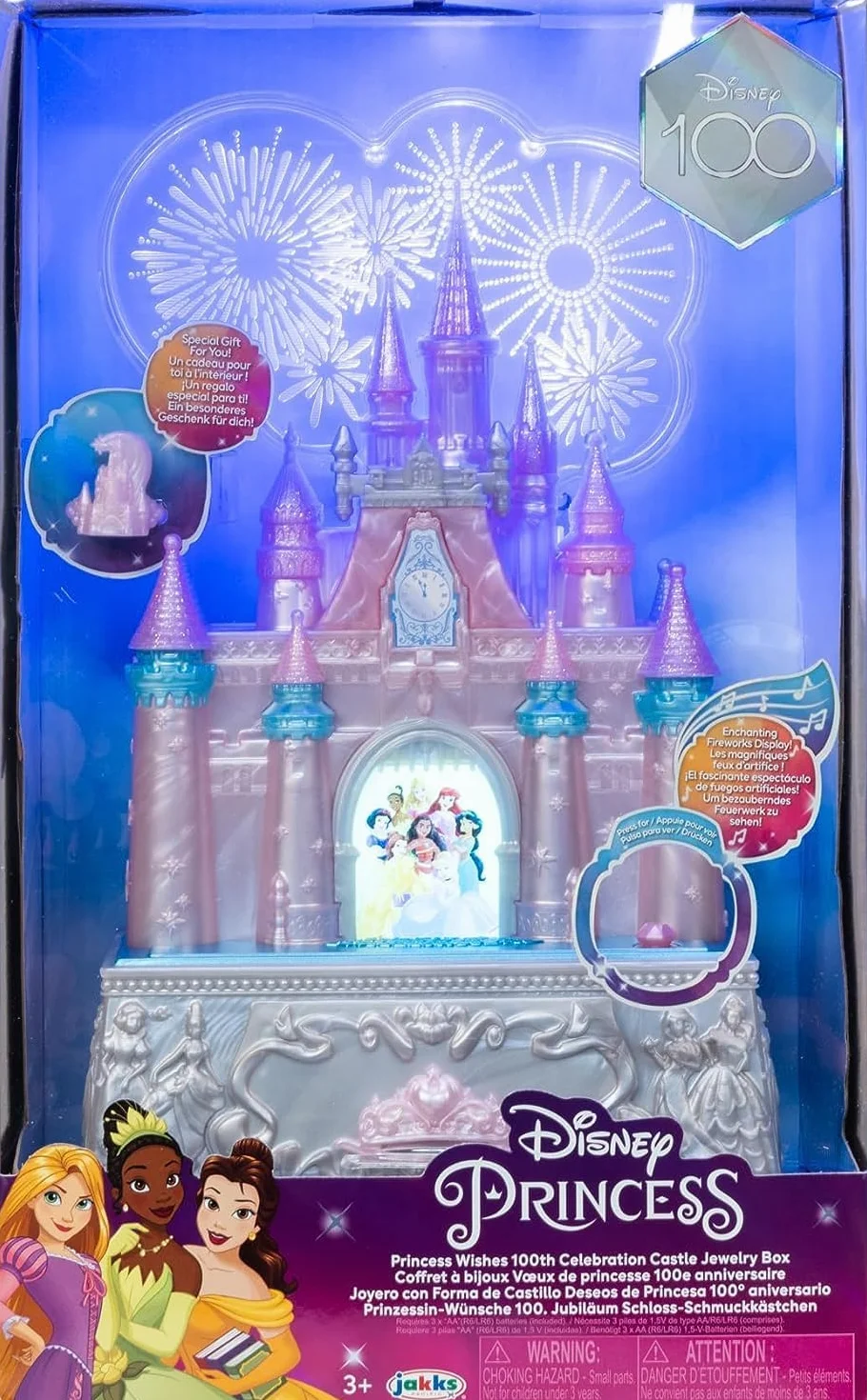 Disney Princesses Boîte à Bijoux Musicale Lumineuse Château de Cendrillon Disney 100éme Anniversaire Jouet sons lumière