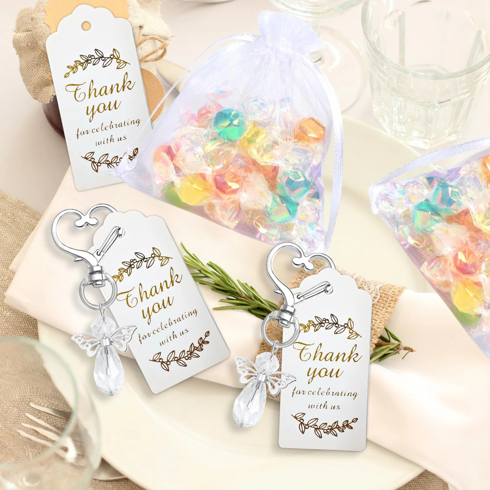 Lot de 30 porte-clés en forme d'ange, Sac Cadeau Mariage, Breloque de Mariage