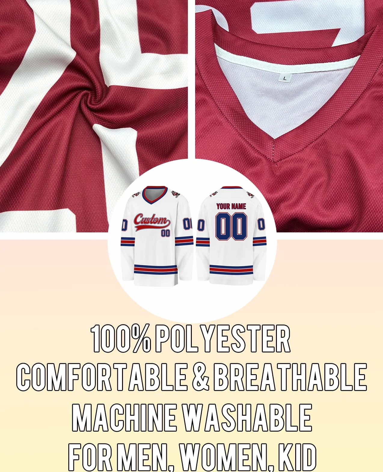 Maillot Hockey Personnalisé Chemise Hockey Glace avec Logo Prénom Numéro Sport Manches Longues Homme Femme S-3XL