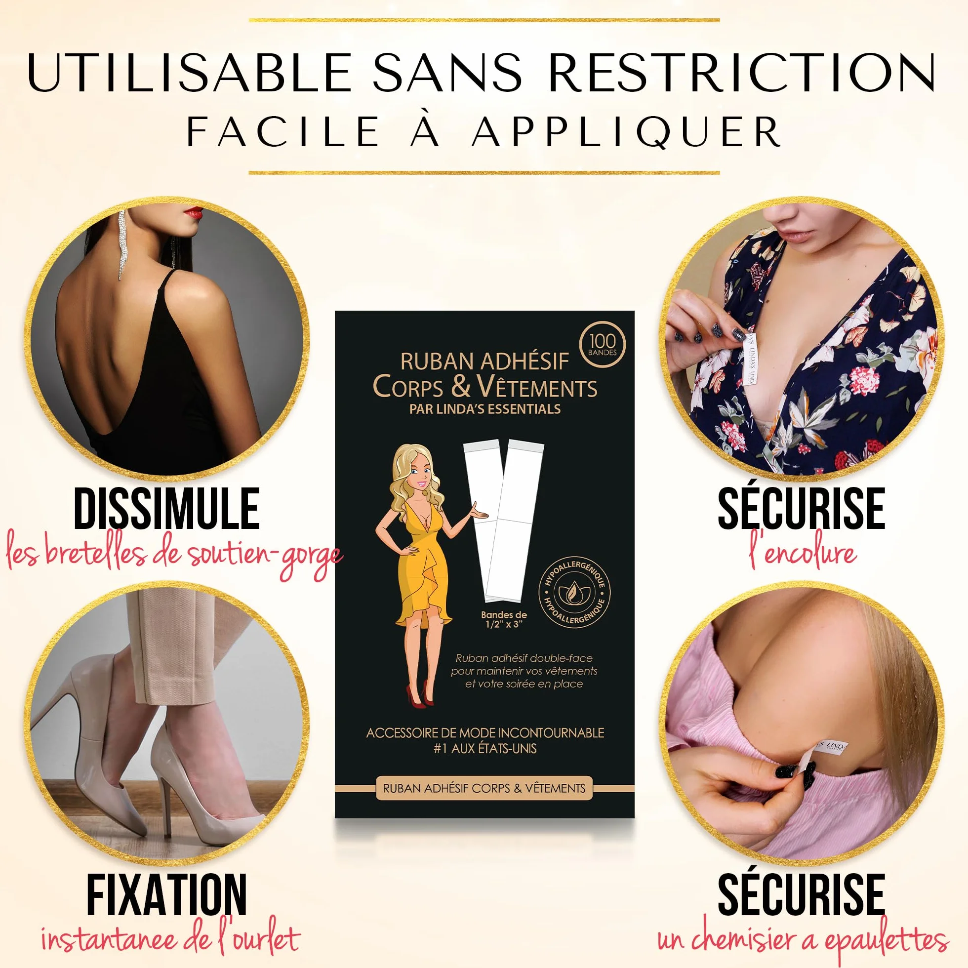 Linda's Essentials Adhésif Double Face Peau Body Tape Scotch Vetement (100 pièces)