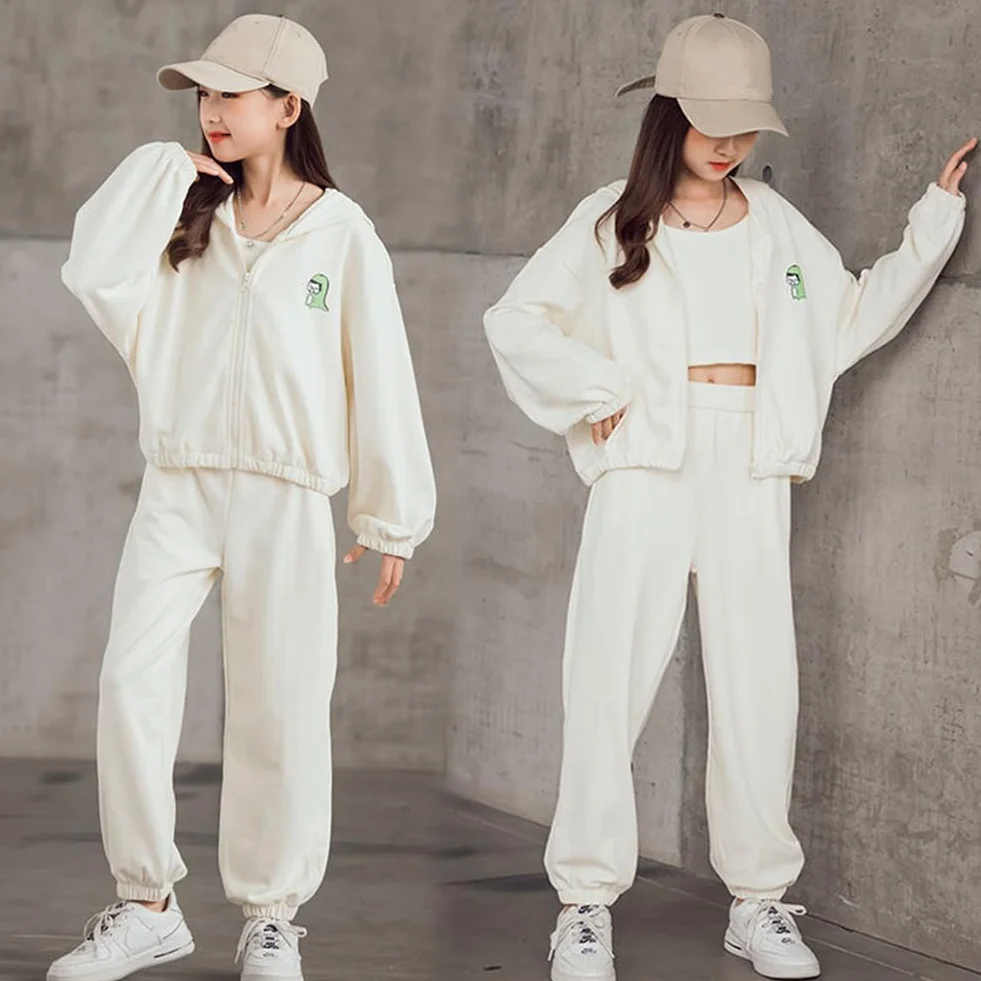 Ensemble de Jogging Enfant Fille 3 Pièces Veste à Capuche + Pantalon de Jogging Automne