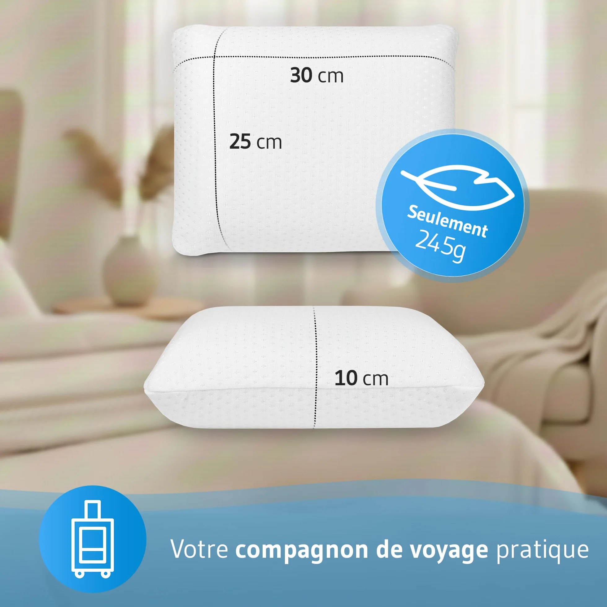 LEGAR Mini coussin de voyage ferme 25x30 cm oreiller cervical mousse à mémoire de forme compact