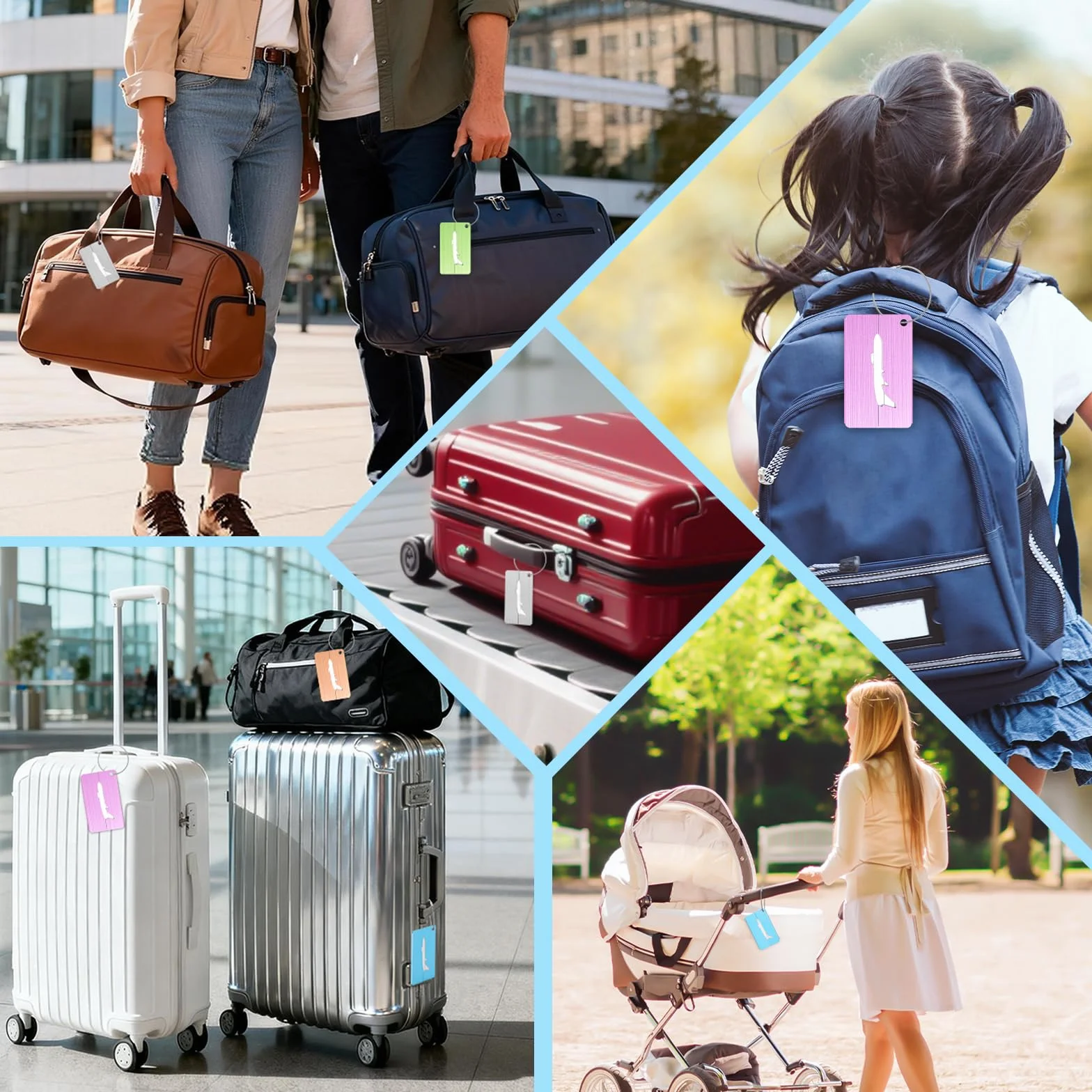 Alyvisun 5 Pièces Etiquette Valise en Aluminium avec Carte Informations Personnelles 7,5 x 4,5 cm