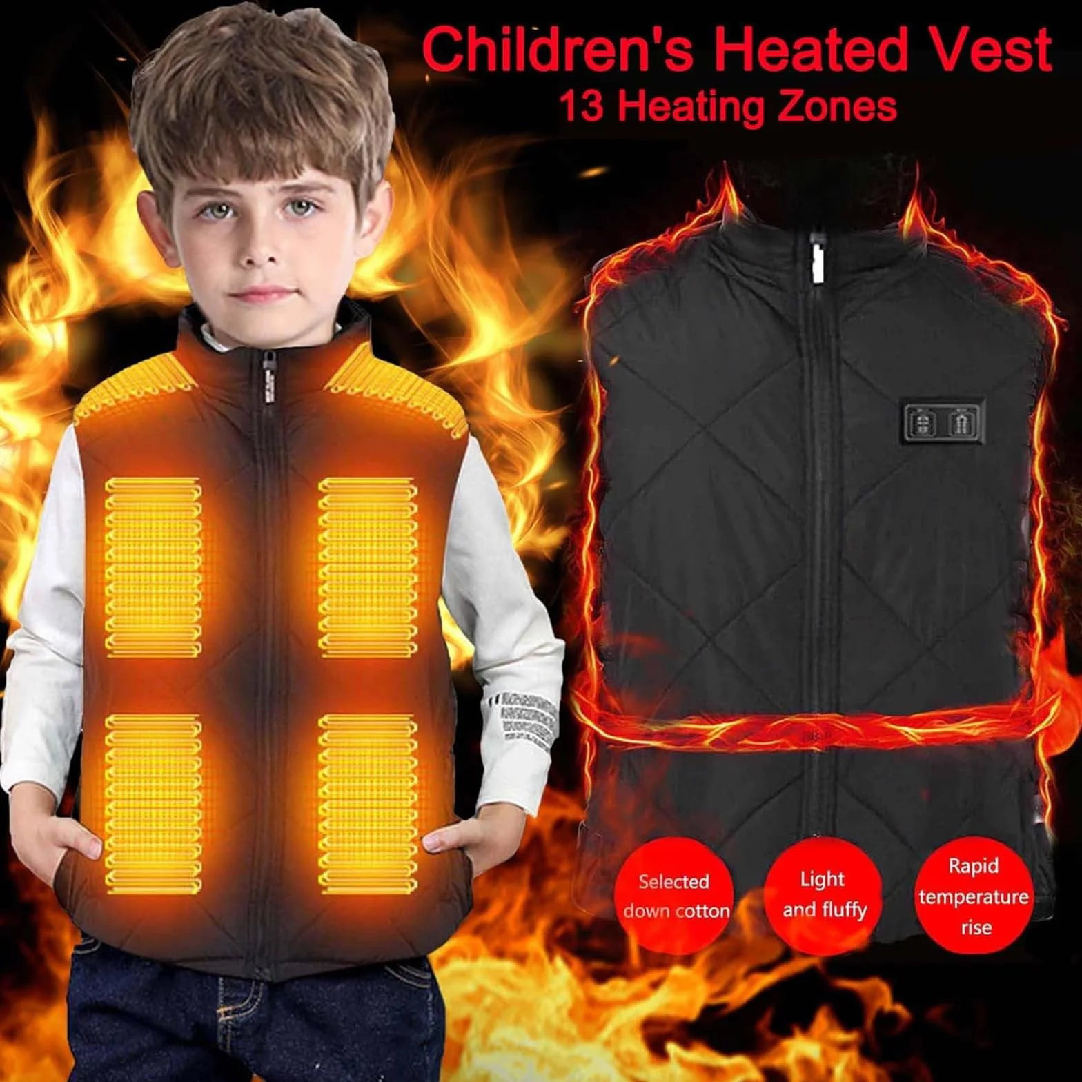 Gilet chauffant enfant USB 13 zones chauffage coupe-vent extérieur