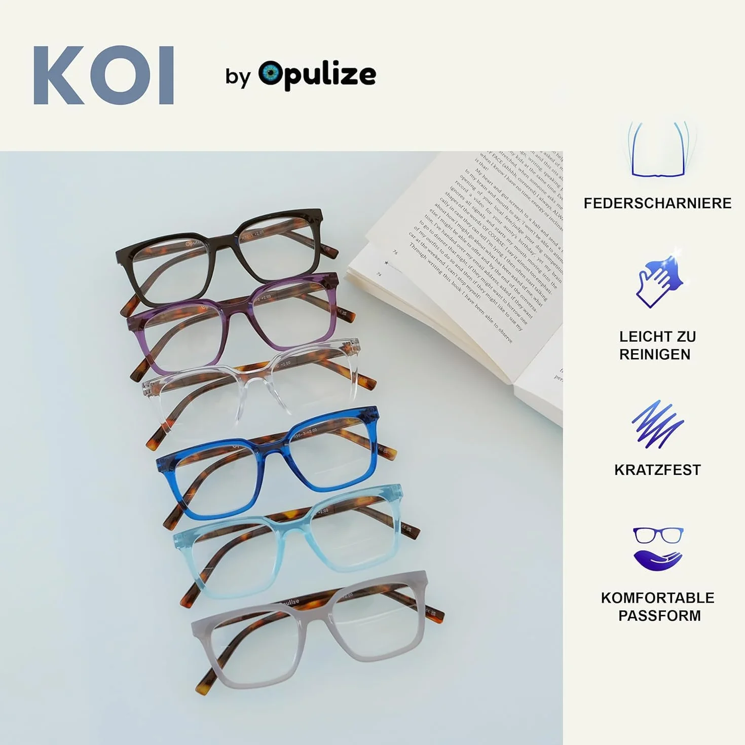 OPULIZE KOI Lunettes de Lecture +2.50 Monture Rectangulaire Noire