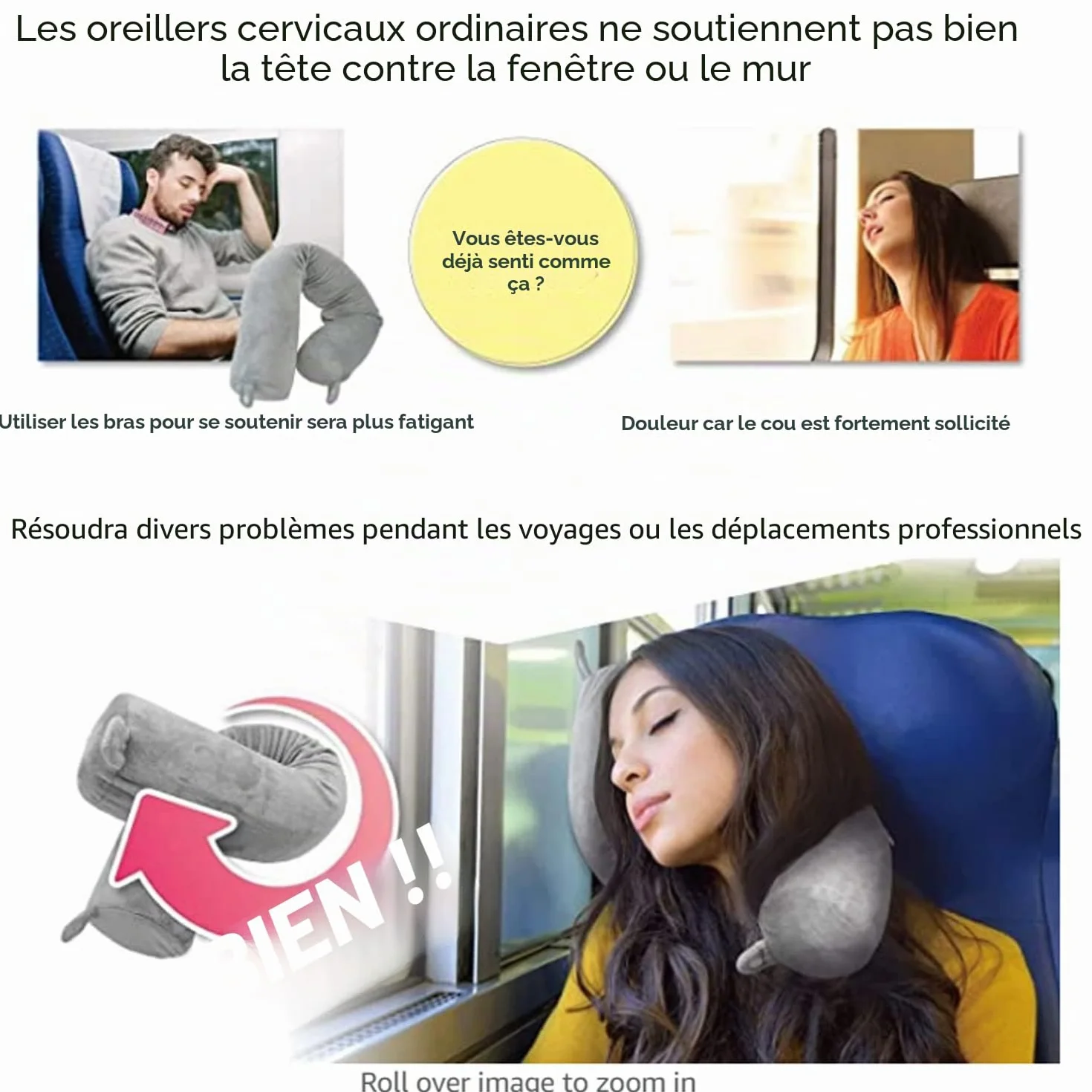 Oreiller de Voyage en Mousse à Mémoire de Forme pour le Soutien du Cou